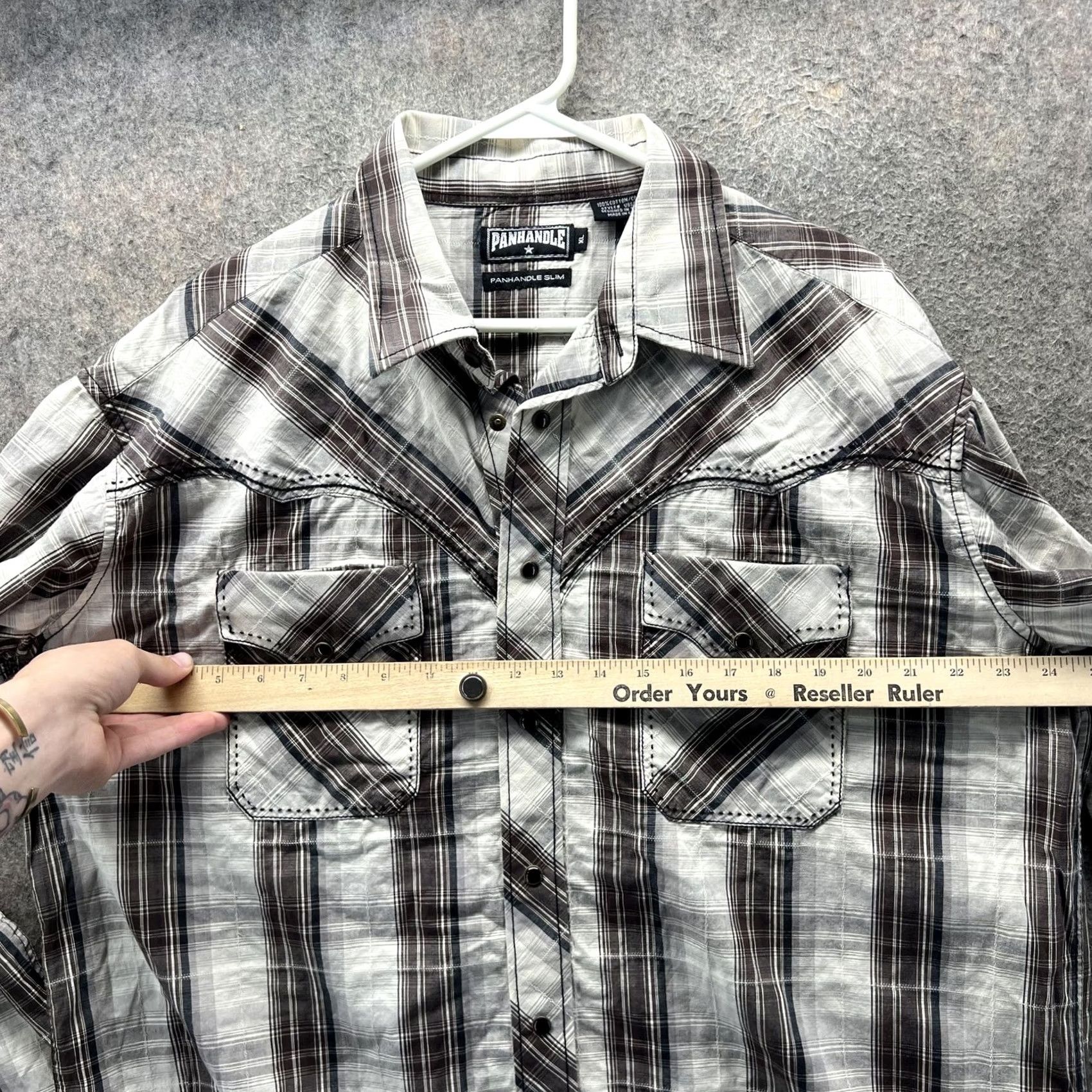 Vintage Panhandle Slim Shirt Mens XL Gray Plaid Pearl Snap Western Cowboy Long Sleeve Size US XL / EU 56 / 4 - 4 Thumbnail