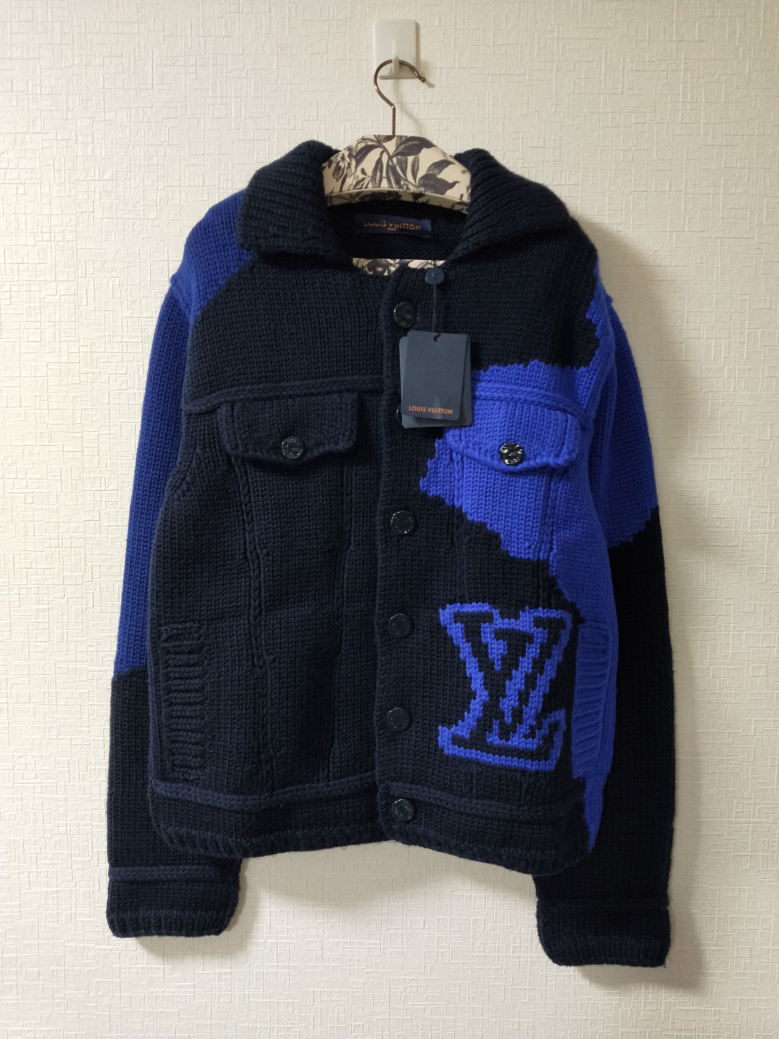 image of Louis Vuitton Knit Trucker Jacket in Navy, Men's (Size Medium)