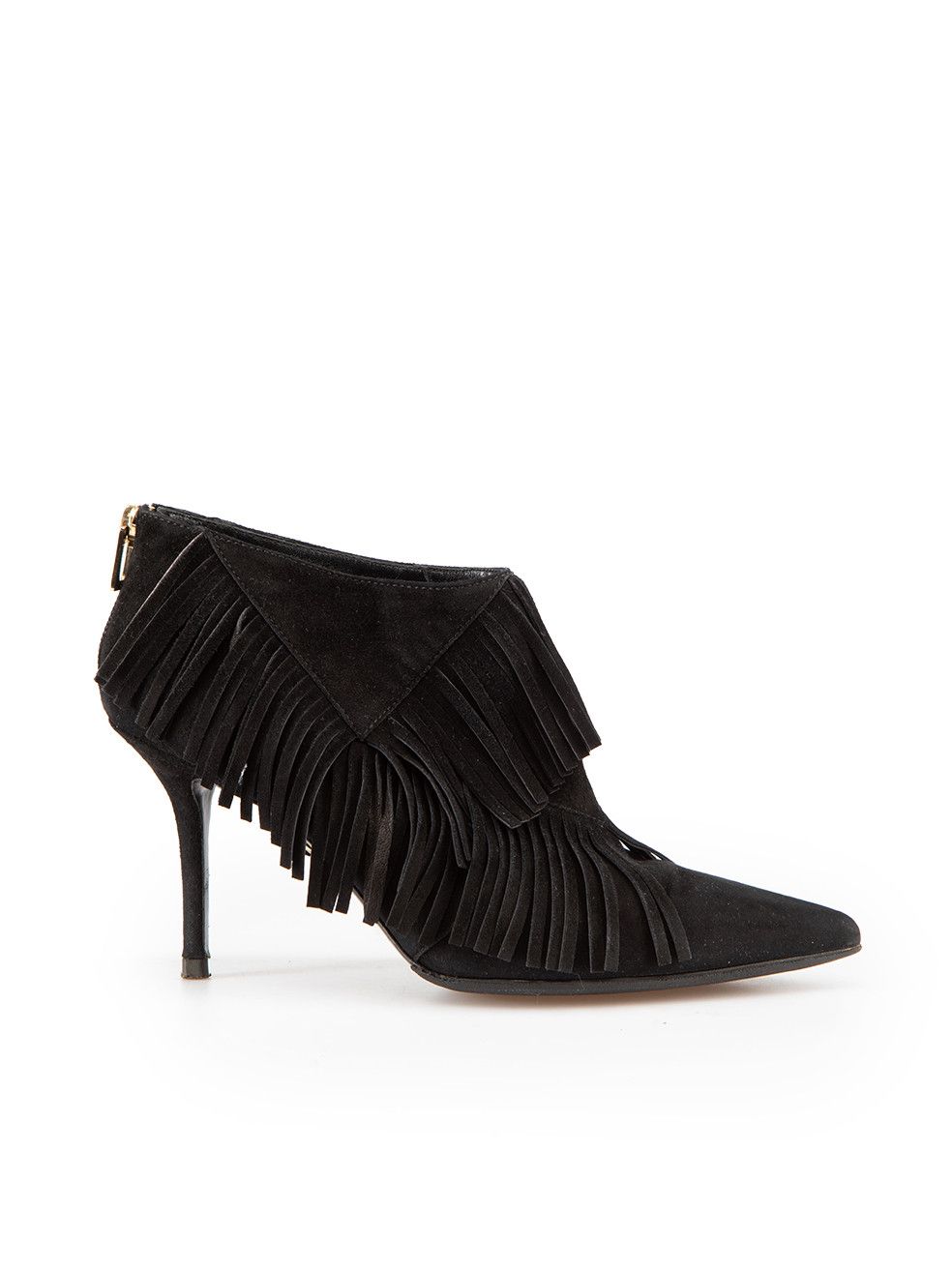 Black Suede Fringe Point Toe Boots