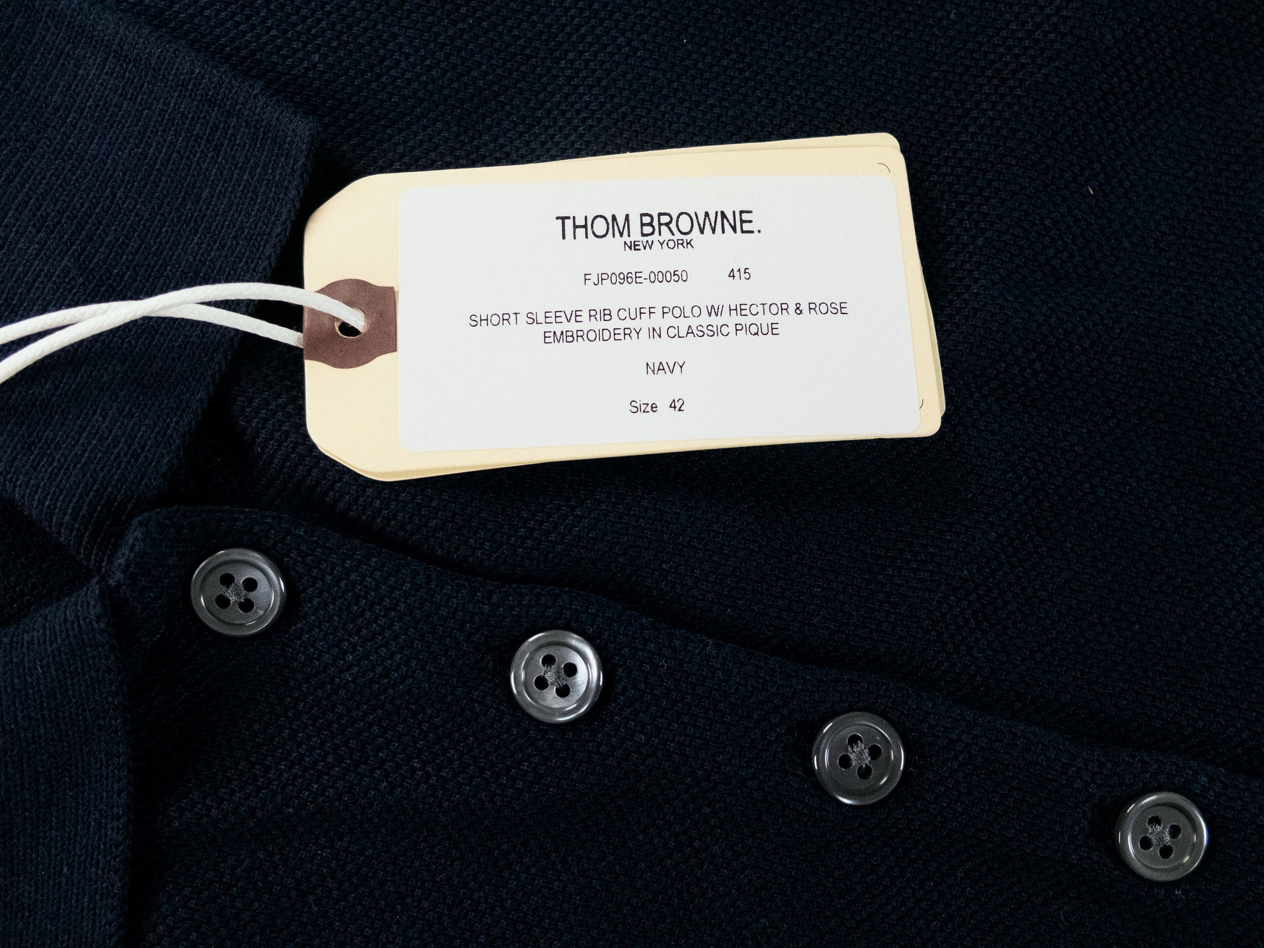 THOM BROWNE navy blue Hector & rose polo shirt Size 6 / 42