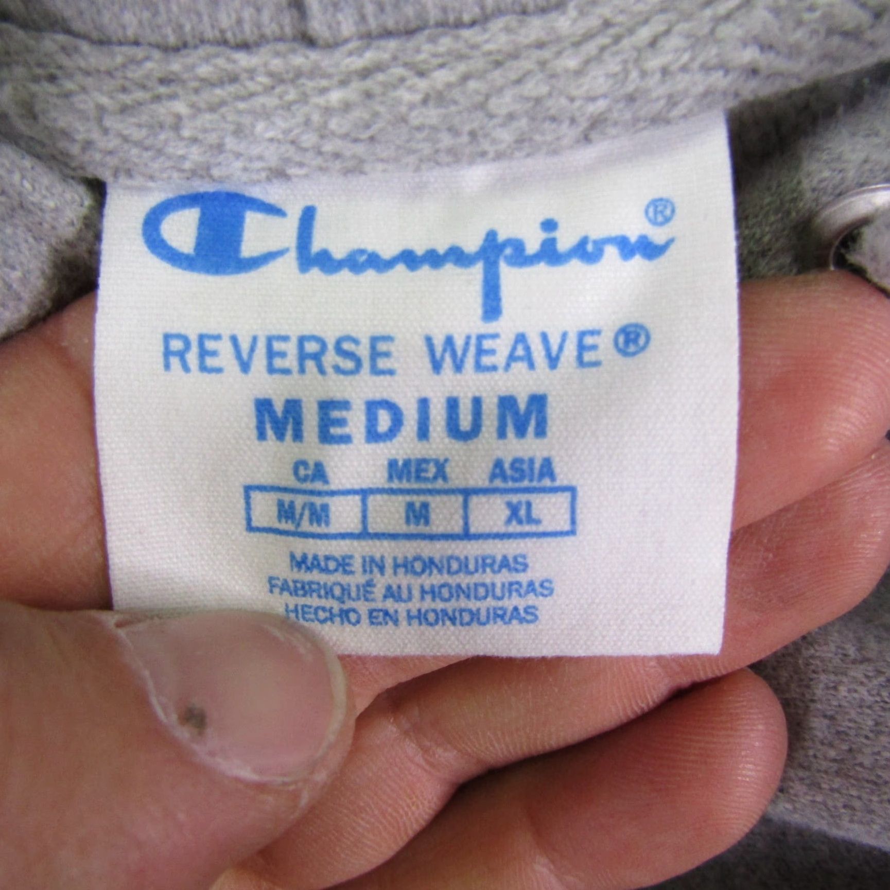 Champion VINTAGE Champion Hoodie Mens Medium Gray Blue Spell Out Reverse Weave Pullover Sweater Size US M / EU 48-50 / 2 - 7 Thumbnail