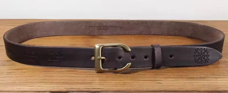 Leather × Vintage Thick Cowhide Brass Horn-shaped Buckle Belt Size ONE SIZE - 2 Thumbnail