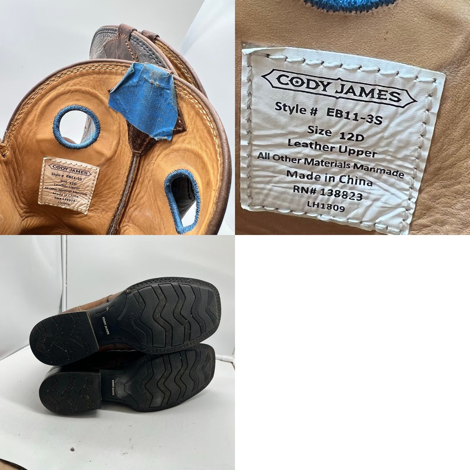 Cody James Cody James Boots Mens 11D Cowboy Square Toe Style EB11-3A Leather Upper Brown Leather Western Mens 11D EB11-3A Boots Cody James Size US 12 / EU 45 - 8 Thumbnail