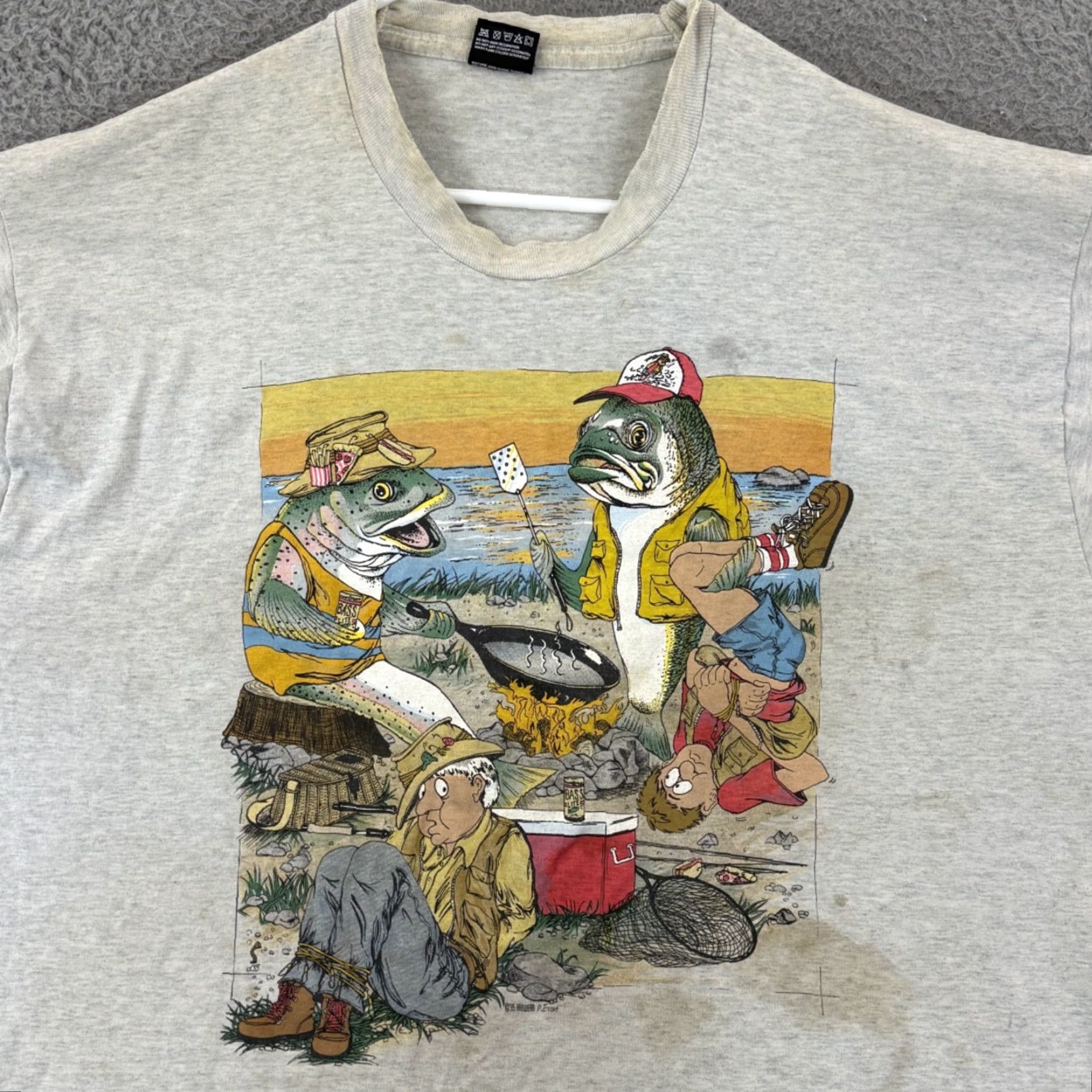 Fruit Of The Loom VINTAGE Fruit of the Loom Shirt Mens 2XL Gray Short Sleeve Graphic Print Fishing Humor 90s Flower? Size US XXL / EU 58 / 5 - 3 Thumbnail