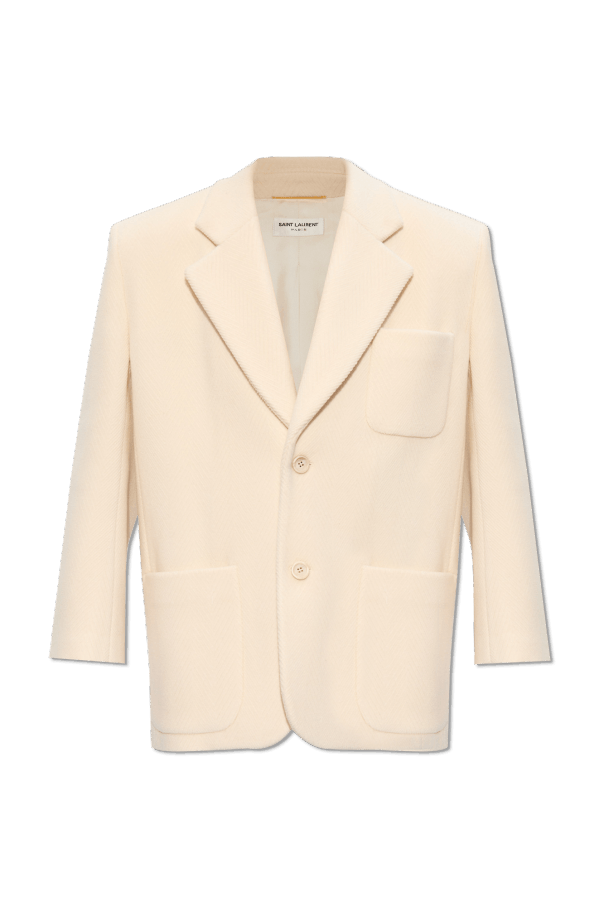Saint Laurent Paris o1s1wg110225 770454 Oversized Jacket in Chevron Wool Cream Size ONE SIZE - 3 Thumbnail