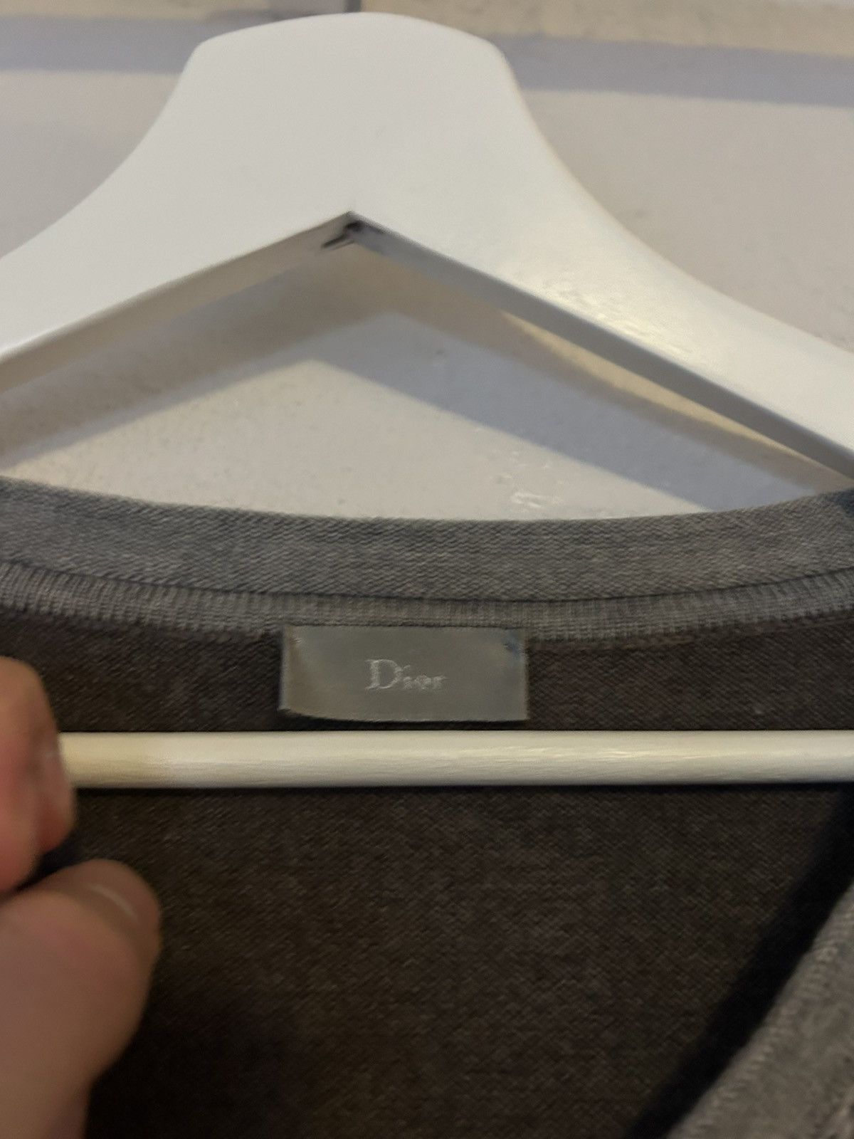 Dior Dior Taupe Wool V-Neck Sweater with Light Grey Trim Size US XL / EU 56 / 4 - 5 Thumbnail
