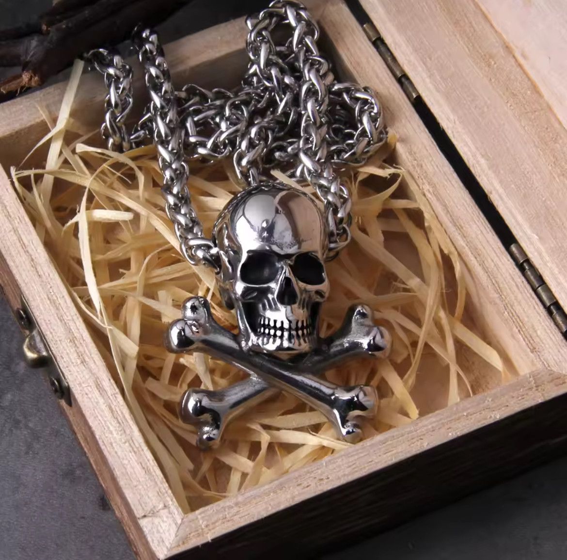 Vintage Steel Skull Chain Pendant Necklace Size ONE SIZE - 3 Thumbnail