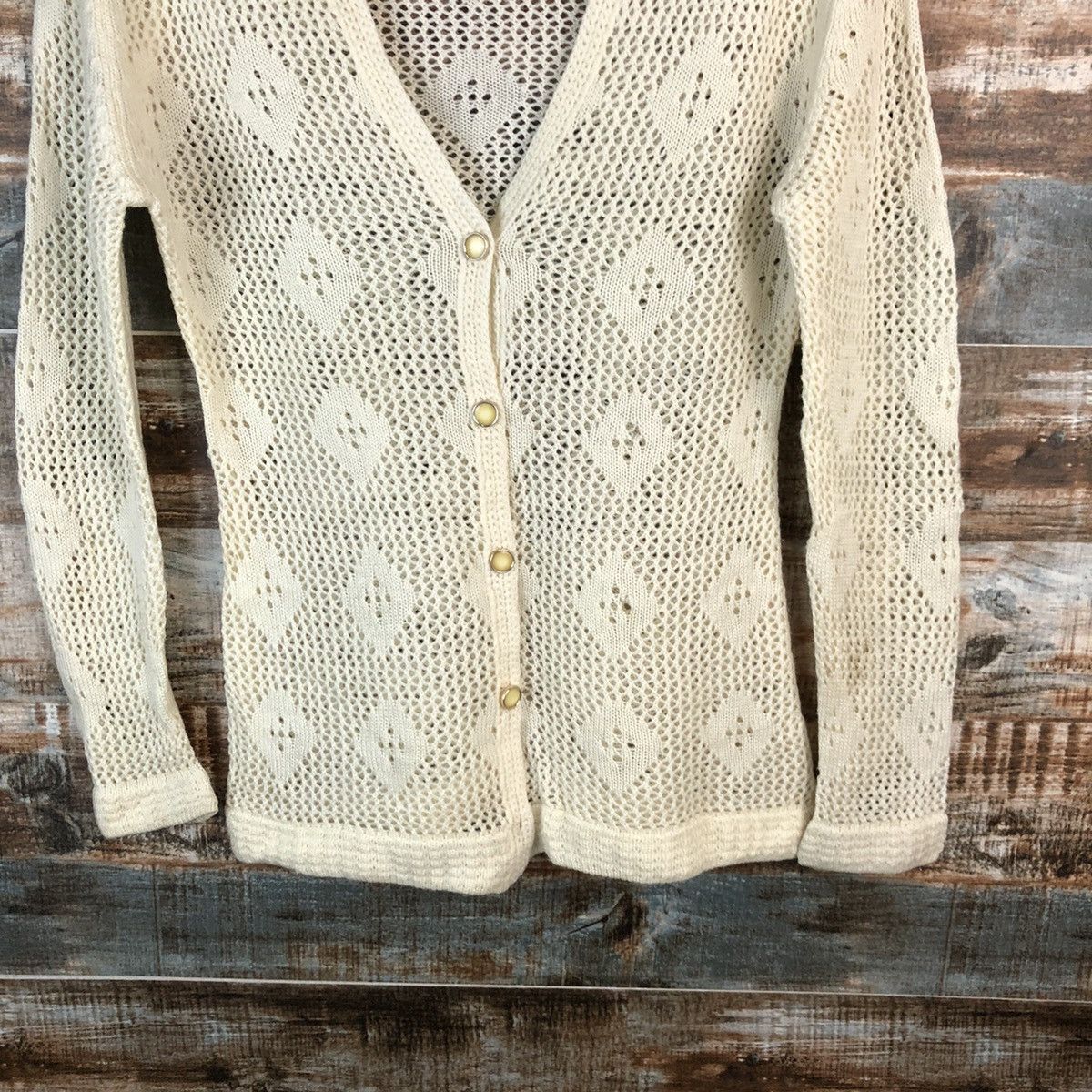 Japanese Brand Platane Cream crochet sexy meshnet Cardigan Knitwear #A1477 Size M / US 6-8 / IT 42-44 - 6 Thumbnail