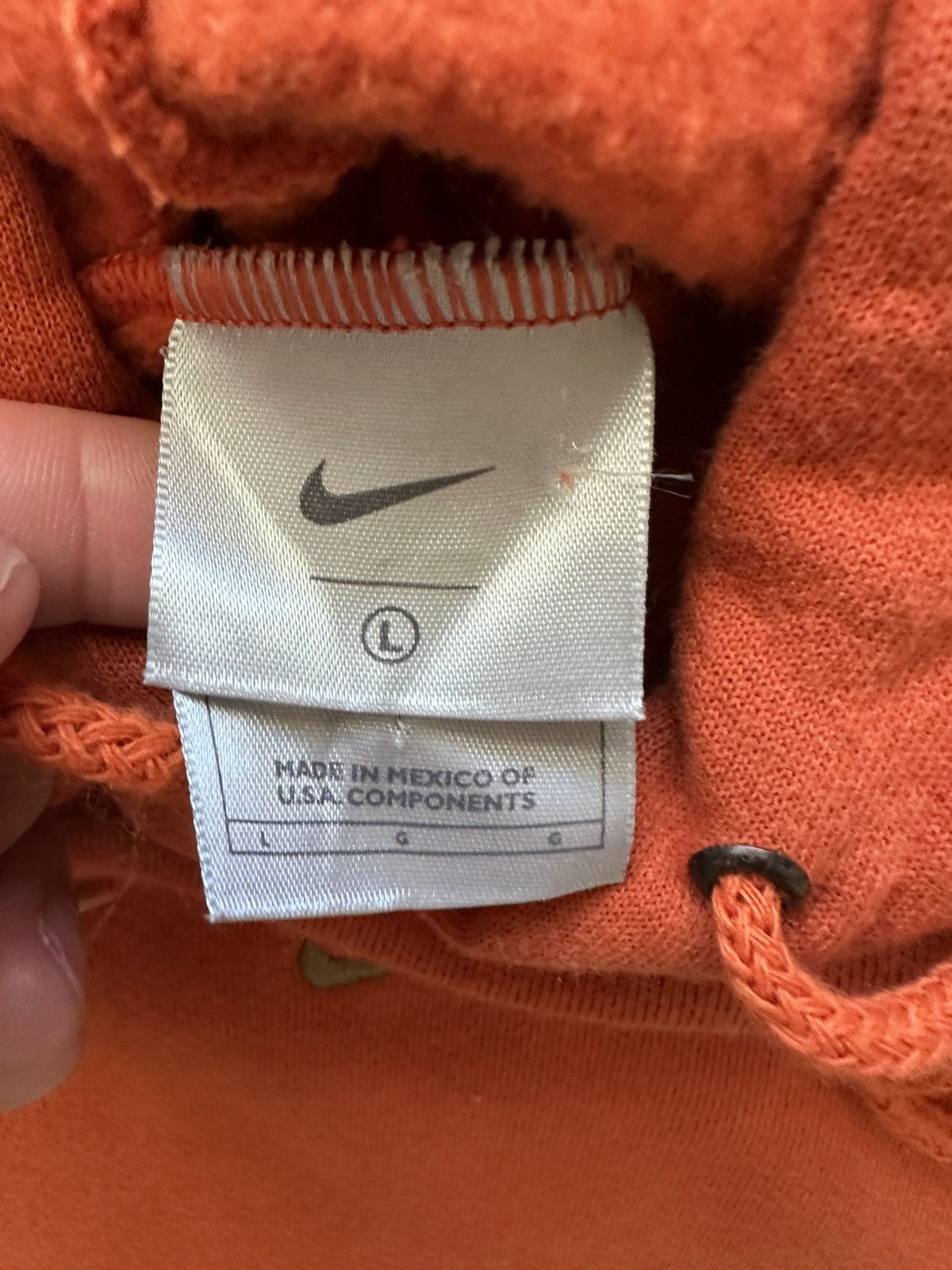 Nike × Vintage Vintage 90s/Y2k Nike Orange Center Swoosh Hoodie Size Large Size US L / EU 52-54 / 3 - 5 Thumbnail