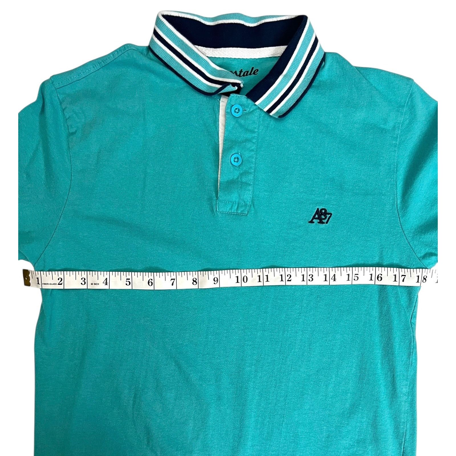 Aeropostale Aeropostale Men Polo Shirt Teal Blue Striped Collar A87 Logo Size US S / EU 44-46 / 1 - 10 Thumbnail