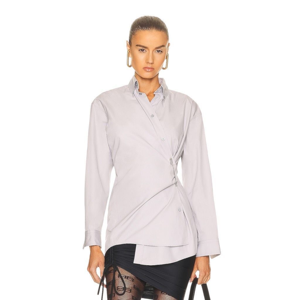 Balenciaga Balenciaga Fitted Wrap Shirt in Light Grey Size M / US 6-8 / IT 42-44 - 1 Thumbnail
