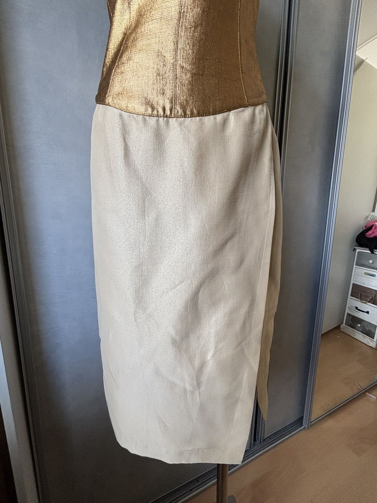 Thierry Mugler Vintage Thierry Mugler Couture Gold and Beige Halter Dress Size S / US 4 / IT 40 - 9 Thumbnail