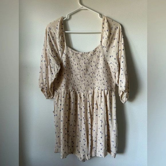 American Eagle Outfitters American Eagle Boho Ivory and Blue Floral Romper Size 32" / US 10 / IT 46 - 3 Thumbnail