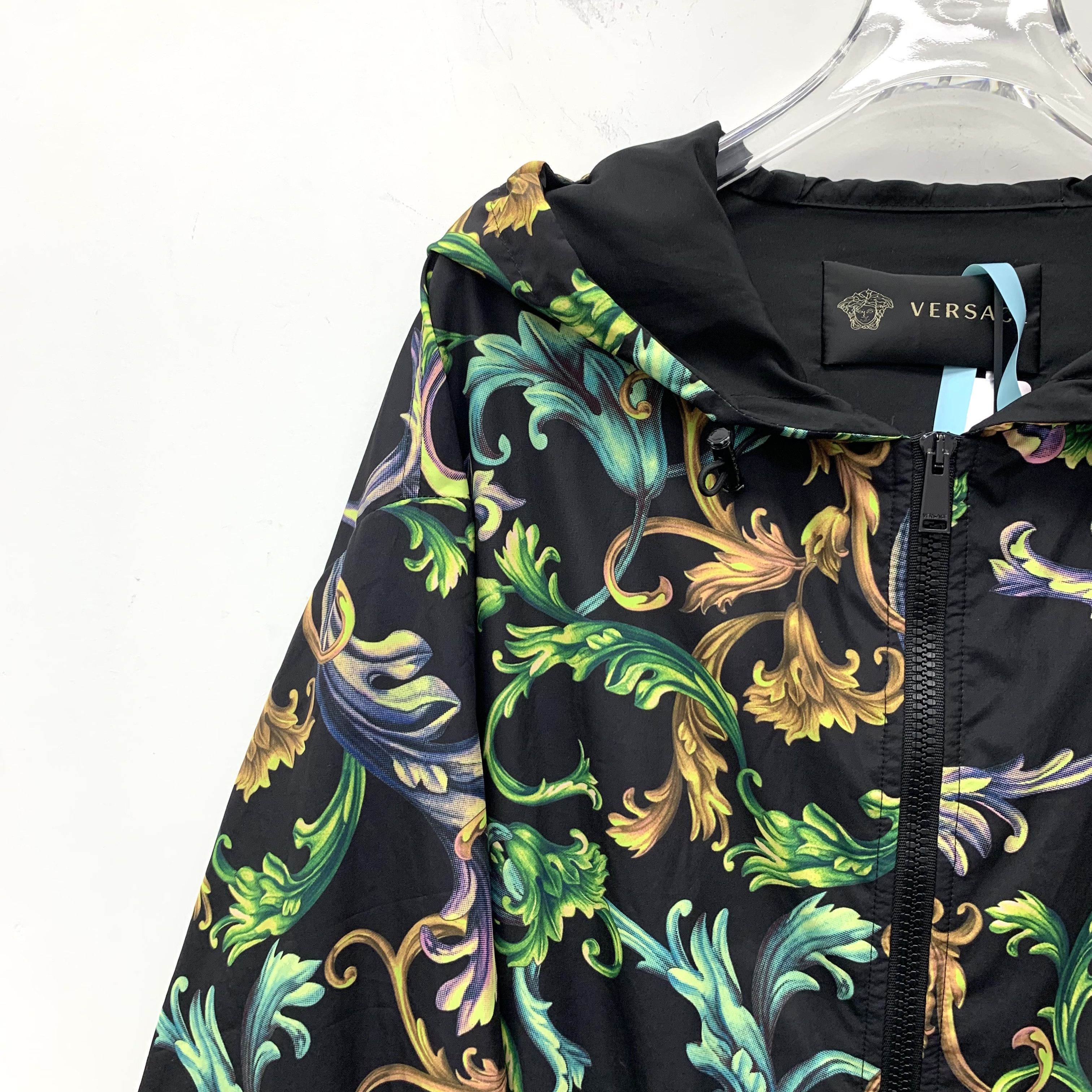 Versace Versace Black Floral Print Hooded Zip-Up Jacket (XL) Size US XL / EU 56 / 4 - 6 Thumbnail