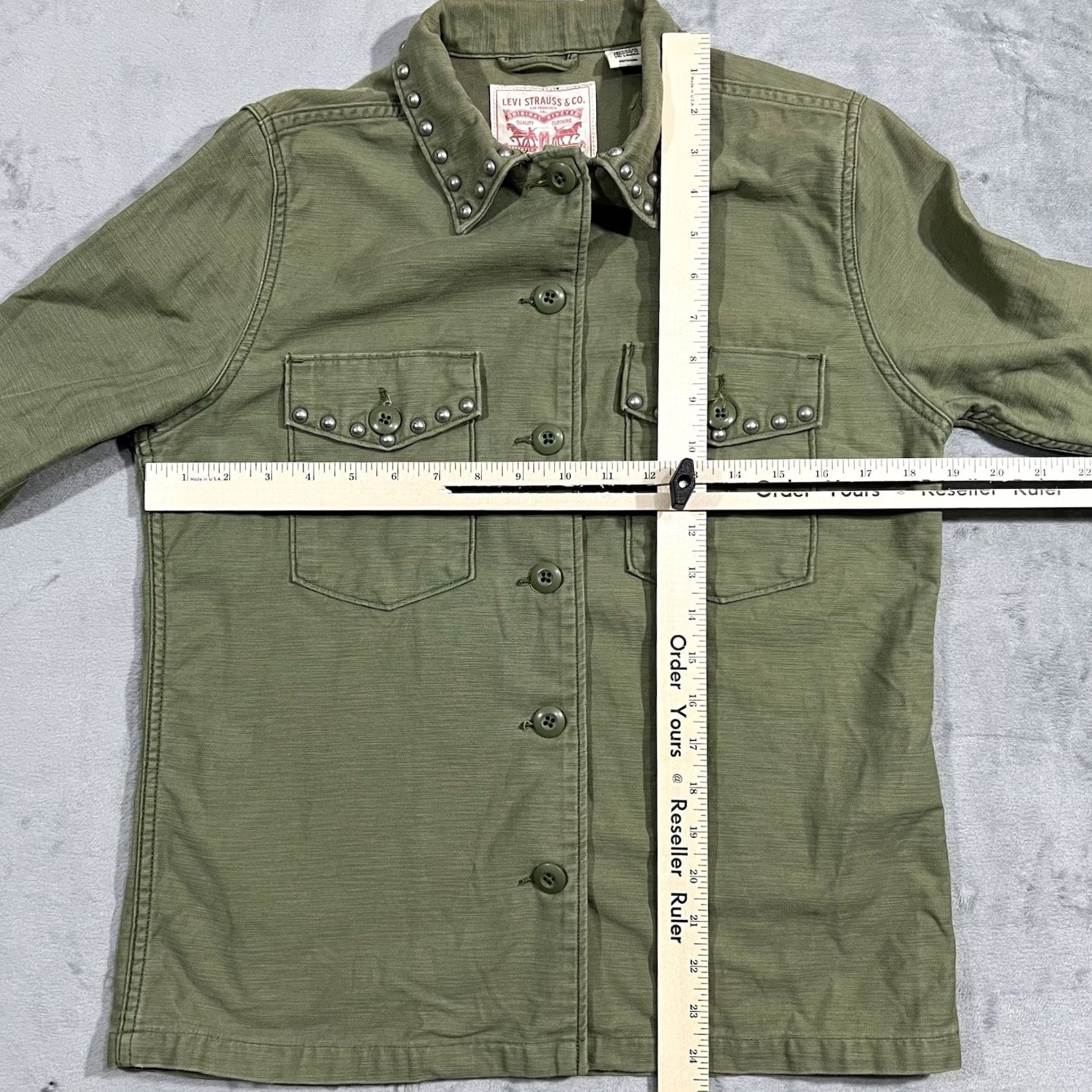 Olive Levis Shirt Womens XS Jacket Women Size Olive Studded Army Collar Studs Shacket Size XS / US 0-2 / IT 36-38 - 6 Thumbnail