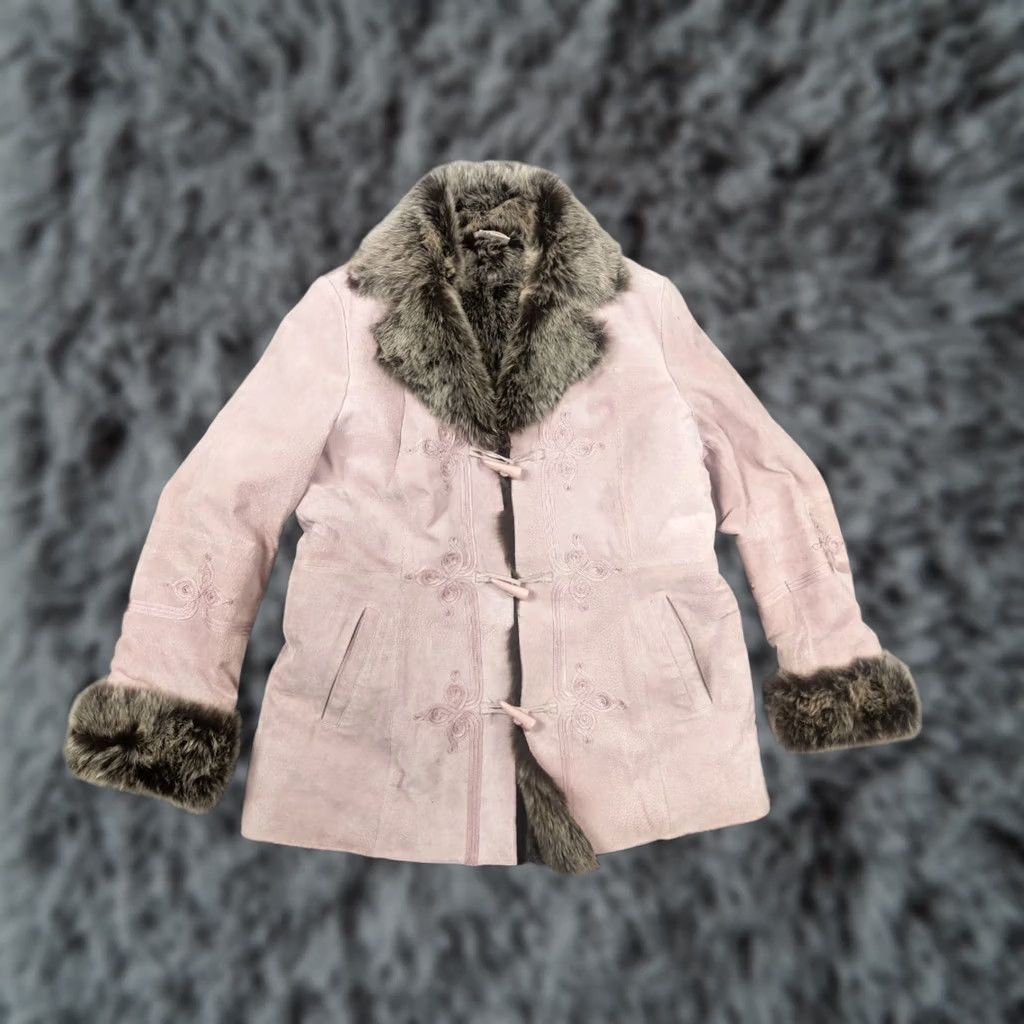 Pinko VINTAGE Delicate pink leather sheepskin coat with fur and logos LGB hysteric Y2K jacket Womens XS Size XXL / US 16-18 / IT 52-54 - 1 Thumbnail