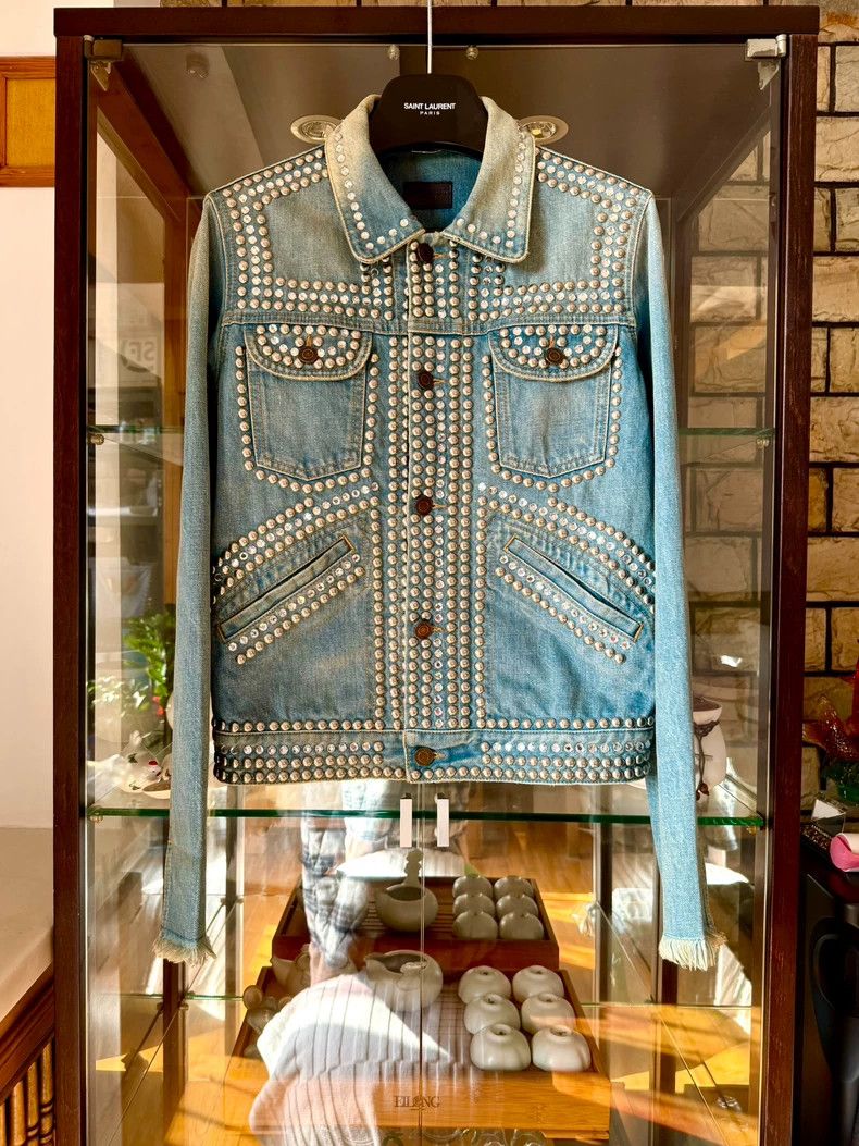 Saint Laurent Paris Saint Laurent Blue Studded Denim Jacket Size US XS / EU 42 / 0 - 1 Thumbnail