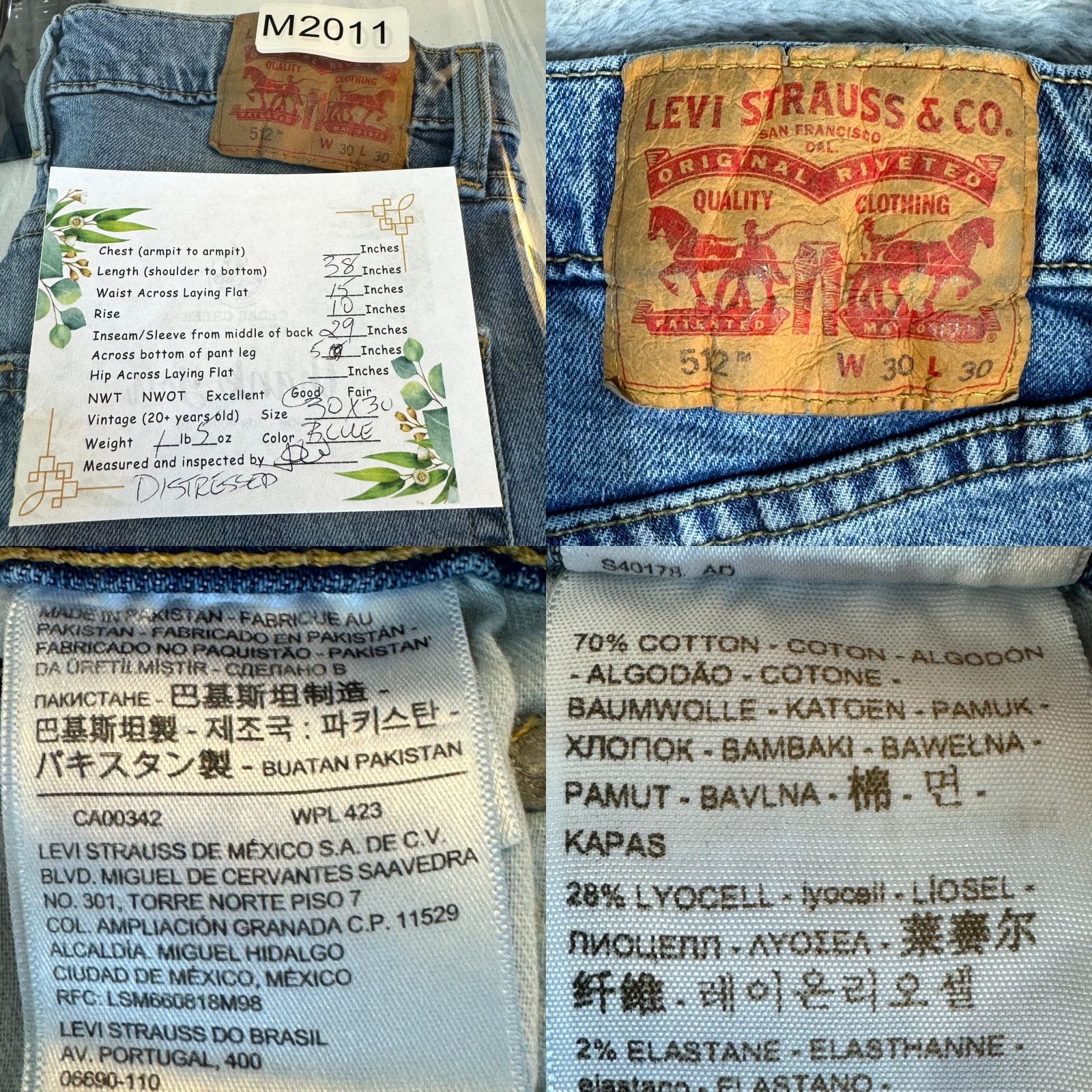 Levi's Levi's 512 Jeans Mens Slim Tapered Distressed Stretch Denim 30x30 Blue Denim Jeans Mens Distressed Stretch Denim 512 Slim Tapered Size US 30 / EU 46 - 8 Thumbnail