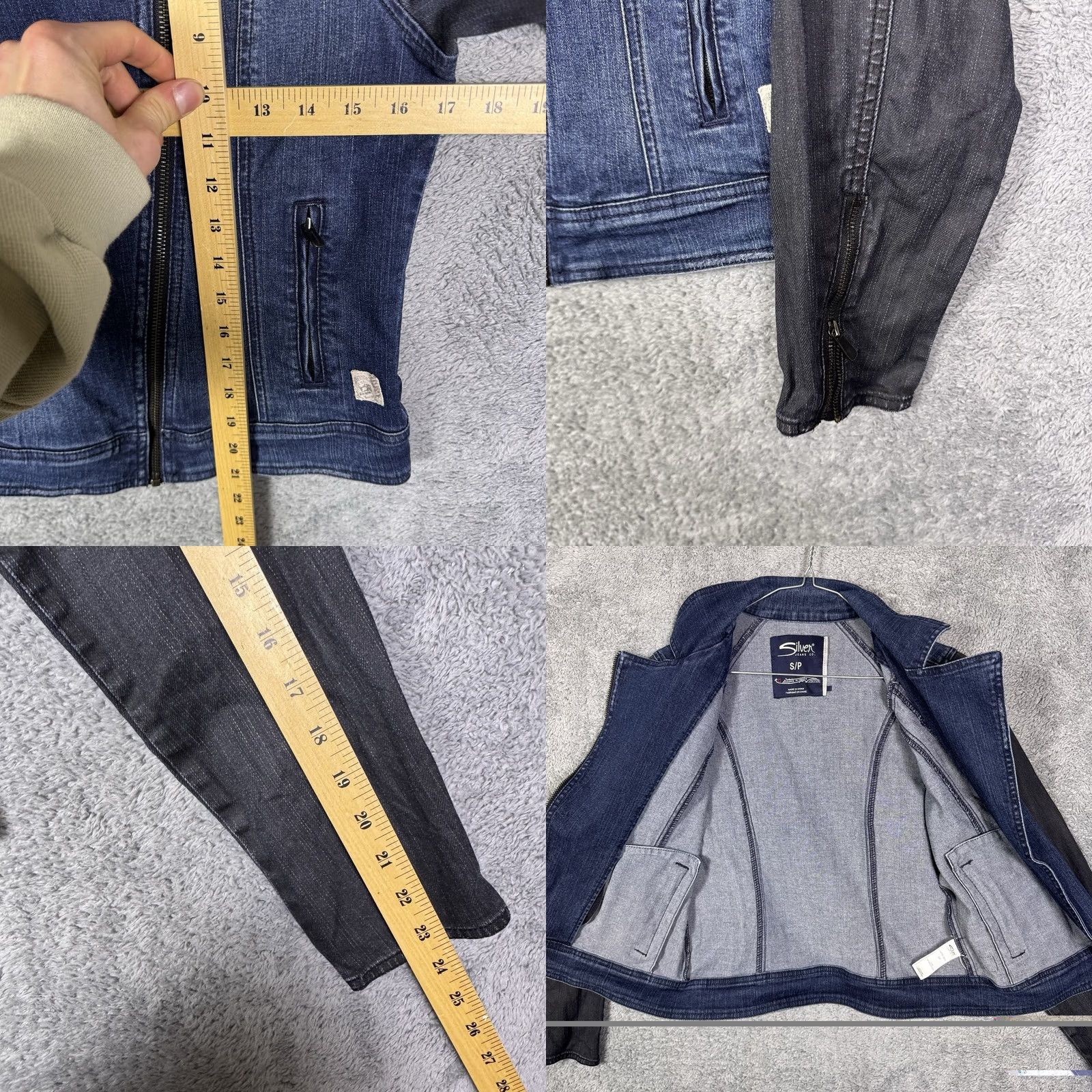 Silver Jeans Co. Silver Jeans Co Denim Jacket Womens S Trucker Boho Moto Full Zip Grunge Y2K Jacket Womens S Blue Geometric 80s? Size 28" / US 6 / IT 42 - 8 Thumbnail