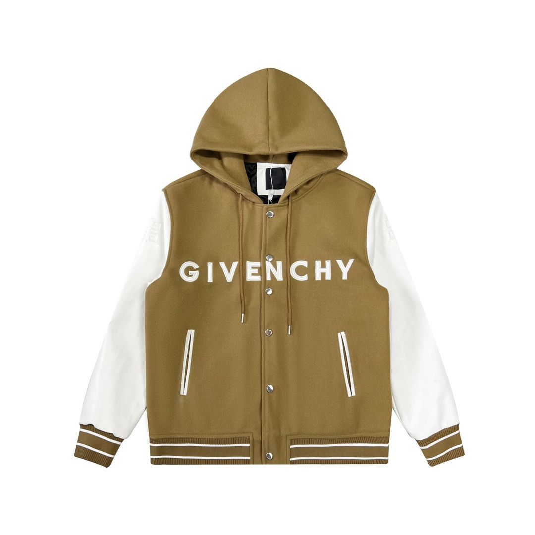 o1srvl11e0924 Varsity Hooded Jacket in Brown/White
