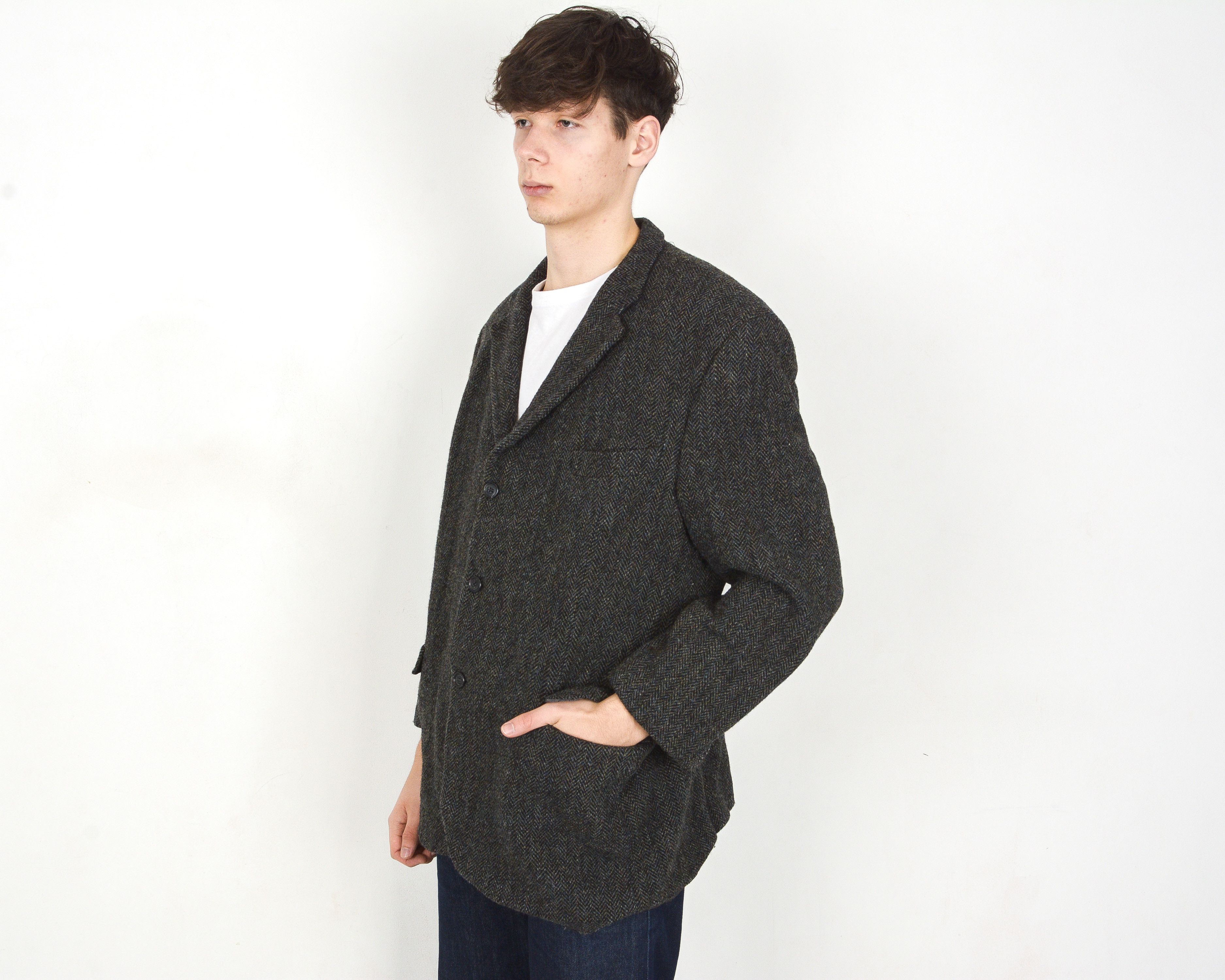 Harris Tweed Herringbone Blazer US 50S Wool Suit Tweed Jacket Coat 3XL Size 50S - 2 Thumbnail