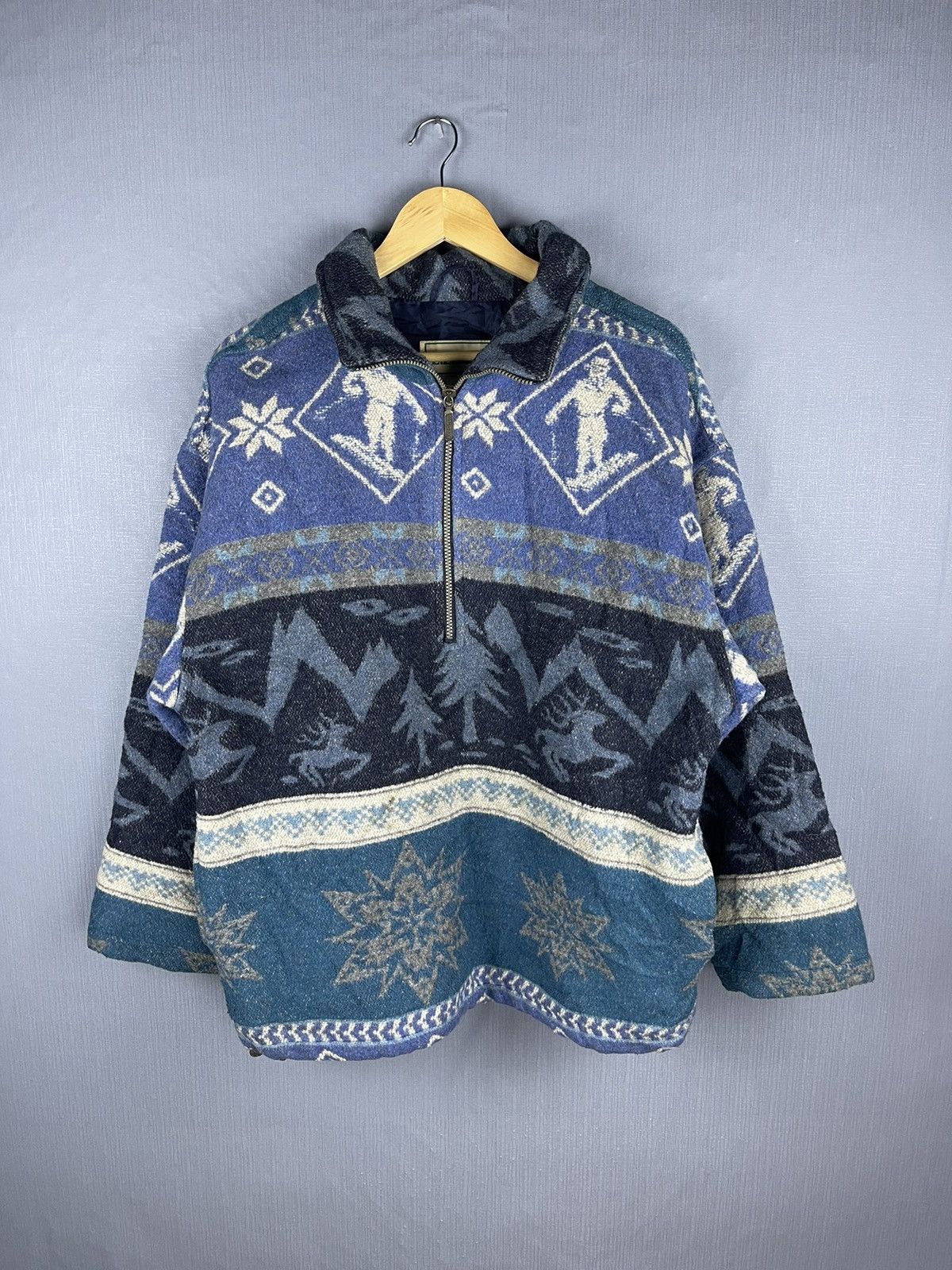 L.L. Bean × Vintage Vintage L.L Bean Portugal Full Printed Ski Motif Half Zipper Size US L / EU 52-54 / 3 - 1 Thumbnail