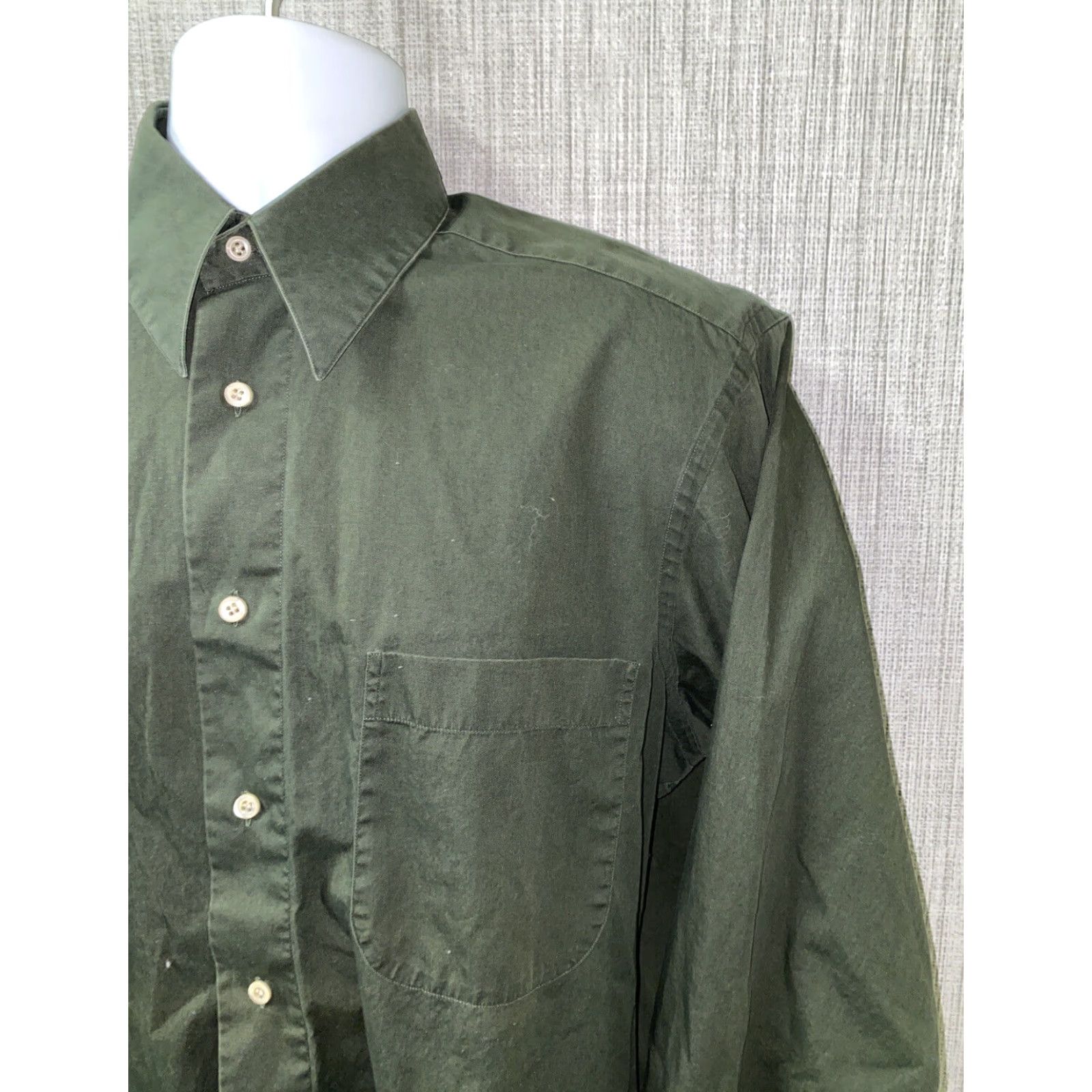 Hugo Boss VINTAGE HUGO BOSS Mens Dress Shirt Long Sleeve Button Front Size 16 Green Solid Men's Clothing Size 42R - 2 Thumbnail
