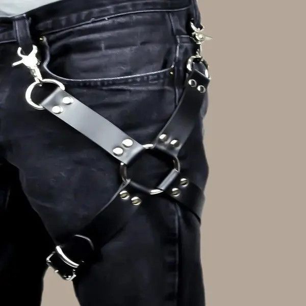 image of Vintage Punk Suspender Men Harness Garter Bondage Leg Belt in Black