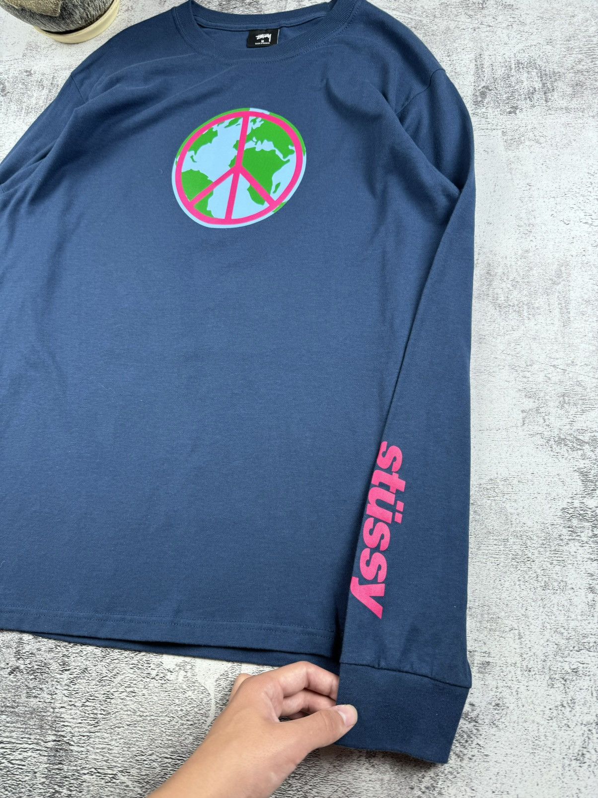 Stussy Stussy RARE Peace Earth Pacifism Blue Longsleeve Y2K T Shirt Size US M / EU 48-50 / 2 - 4 Thumbnail