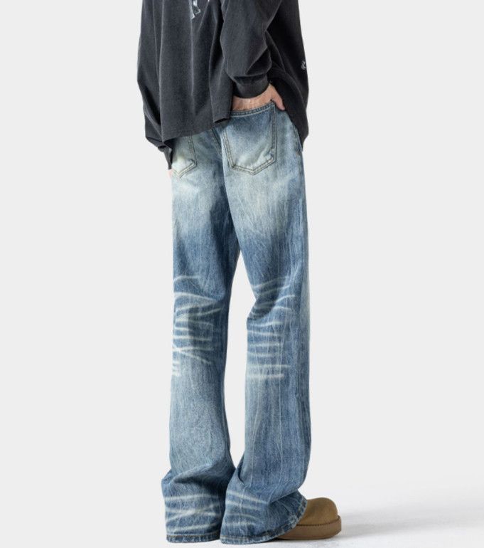Japanese Brand Men's distressed wide-leg washed lightning pattern jeans Size US 32 / EU 48 - 4 Thumbnail