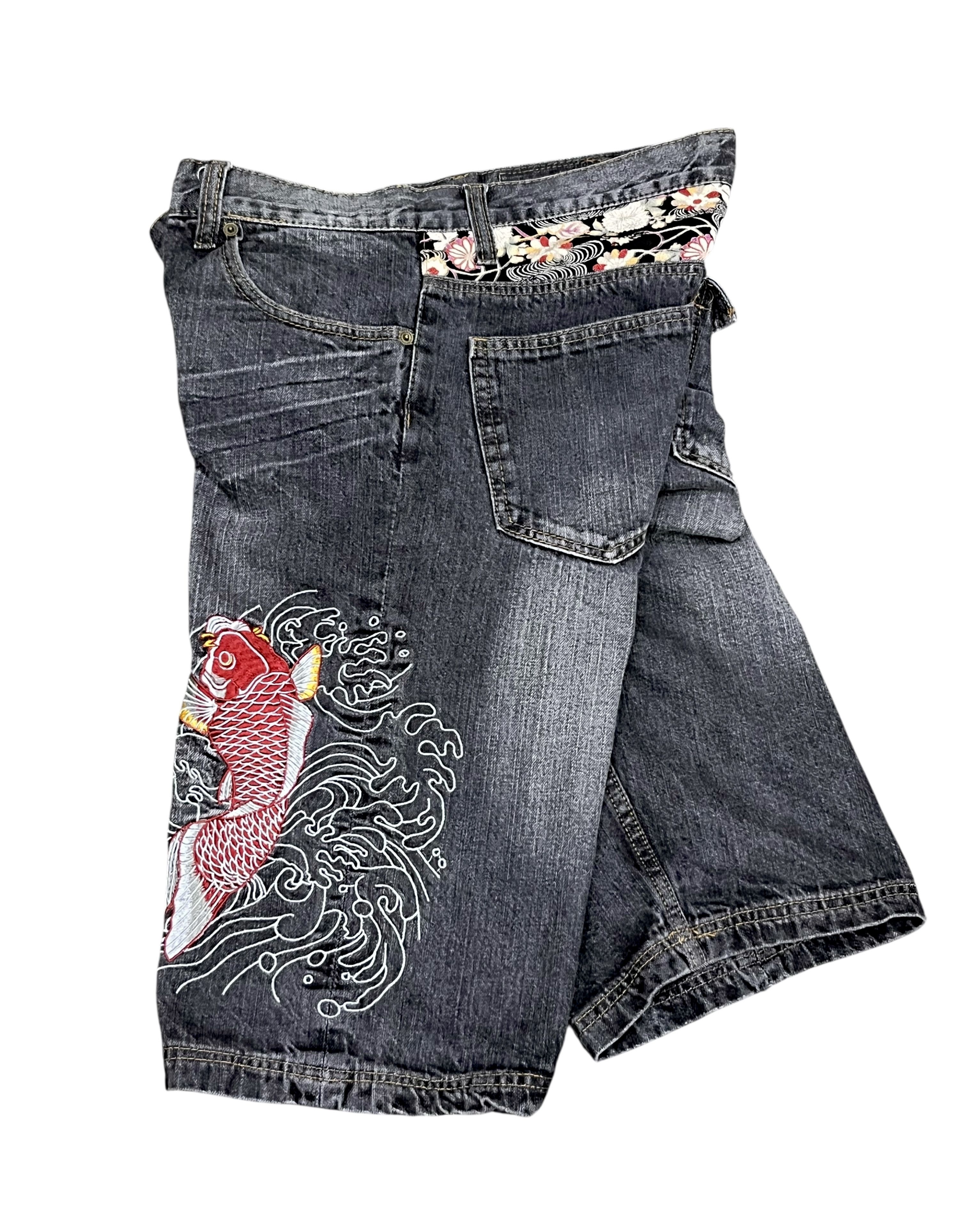 Boden 🔥BUDEN Koi Fish Embroidery Denim Shorts Wave Y2K Karakuri Size US 31 - 3 Thumbnail