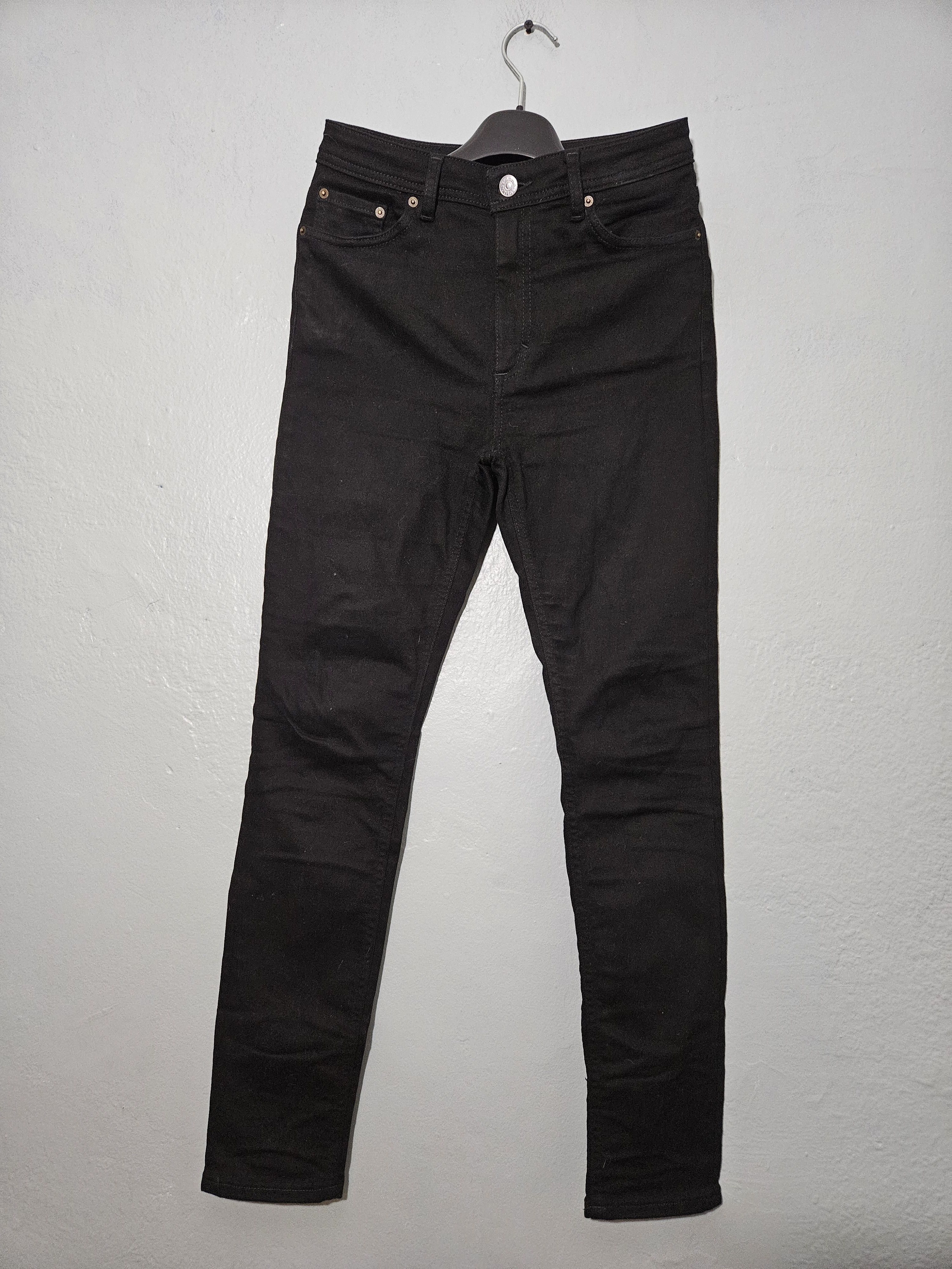 Acne Studios Peg Blk Leather Back Patch Black Denim Jeans Size US 27 - 4 Thumbnail