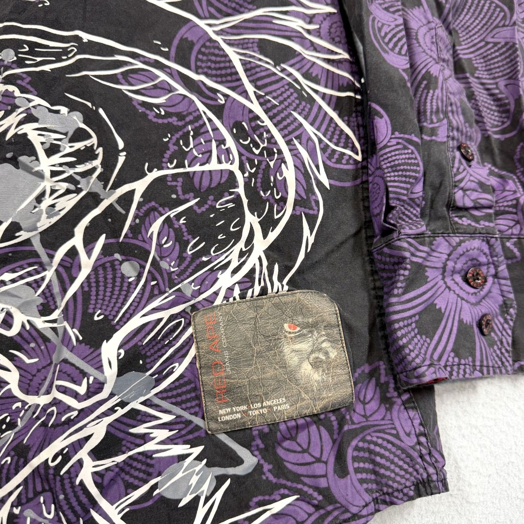CO Red Ape Jean Co Shirt Mens L Black Dragon Kabuki Graphic Print Button-Up Vintage No Size US L / EU 52-54 / 3 - 2 Thumbnail