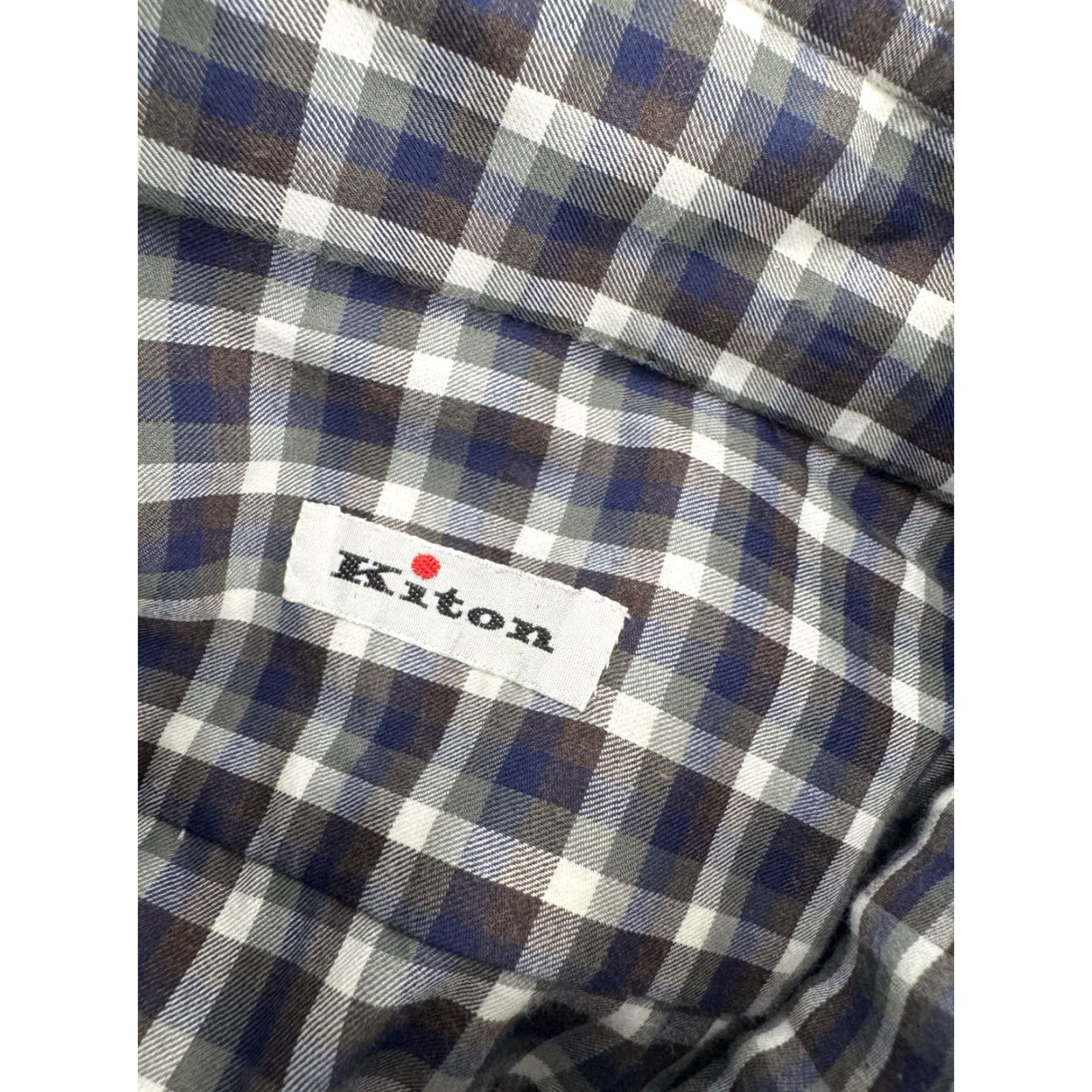 Kiton KITON Plaid Check Mens M Shirt EXCELLENT Button-Up Long Sleeve M Gray / Blue / Brown / White Mens Size US M / EU 48-50 / 2 - 5 Thumbnail