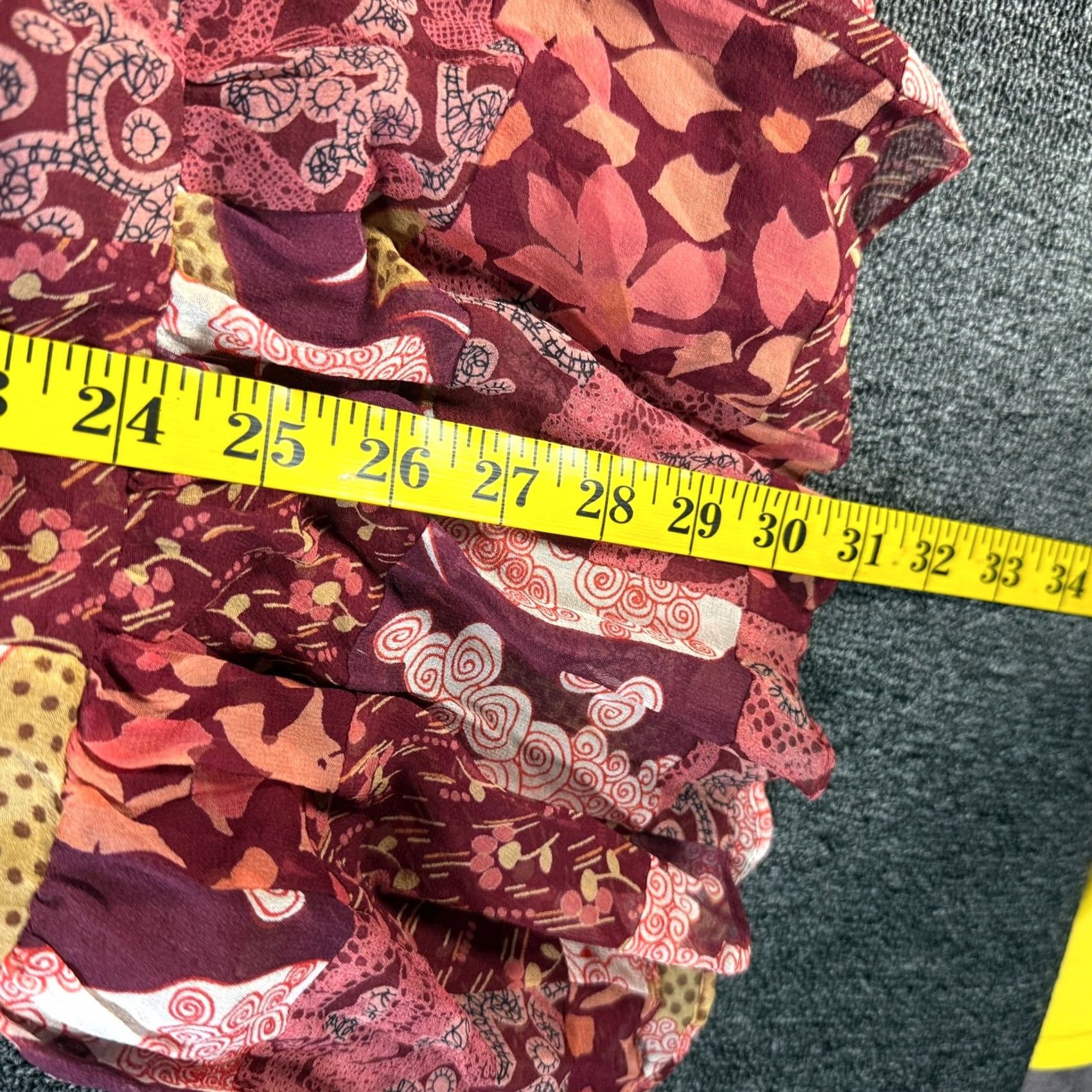 Vintage VINTAGE ECI New York Skirt Red Patchwork Midi Ruffle Asymmetric Silk XL Womens Size 40" / US 18 - 4 Thumbnail