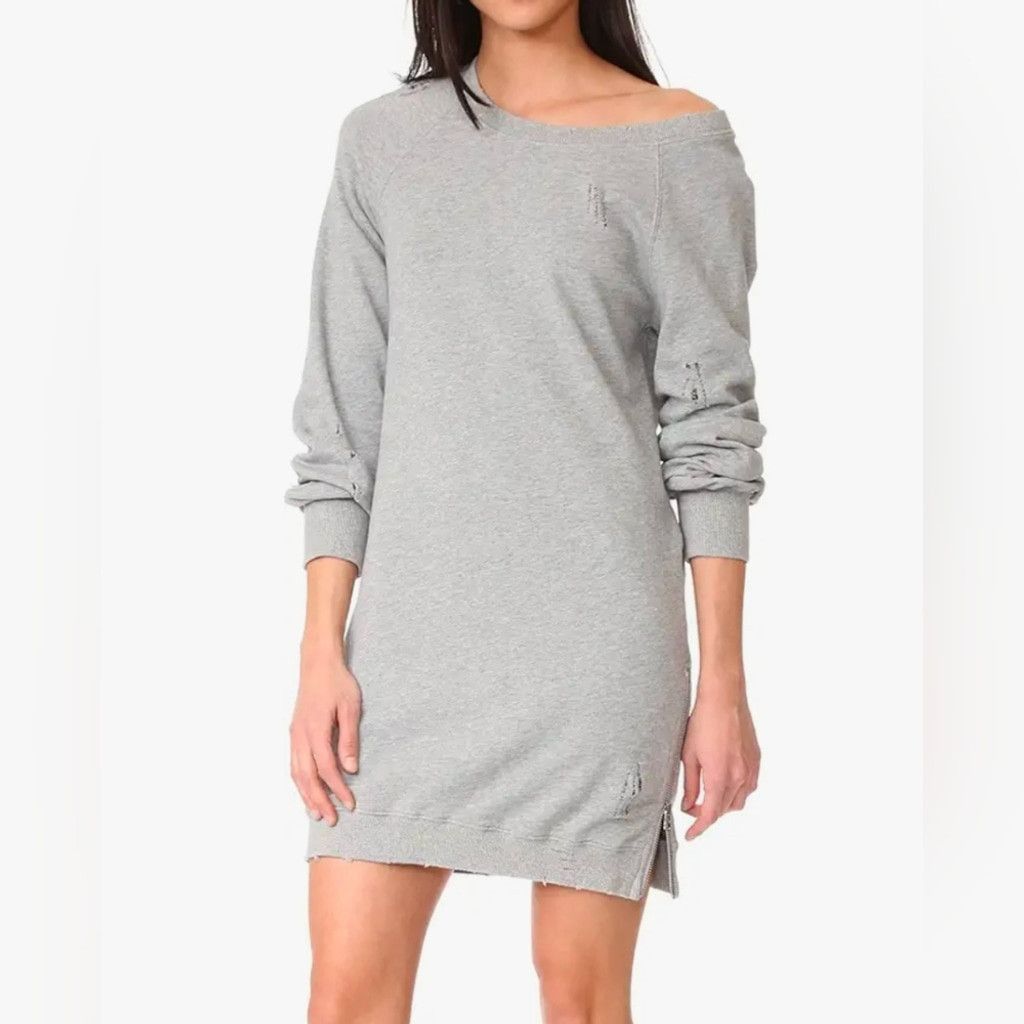 Pam & Gela Pam & Gela Destroyed Off The Shoulder Gray Dress Size P Size ONE SIZE - 1 Thumbnail