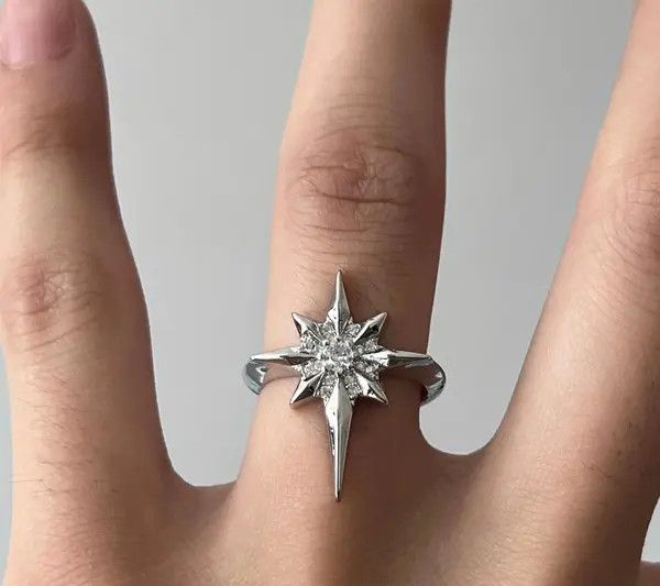 Jewelry Silver Starburst Crystal Ring, Adjustable Silver Band Size ONE SIZE - 1 Thumbnail