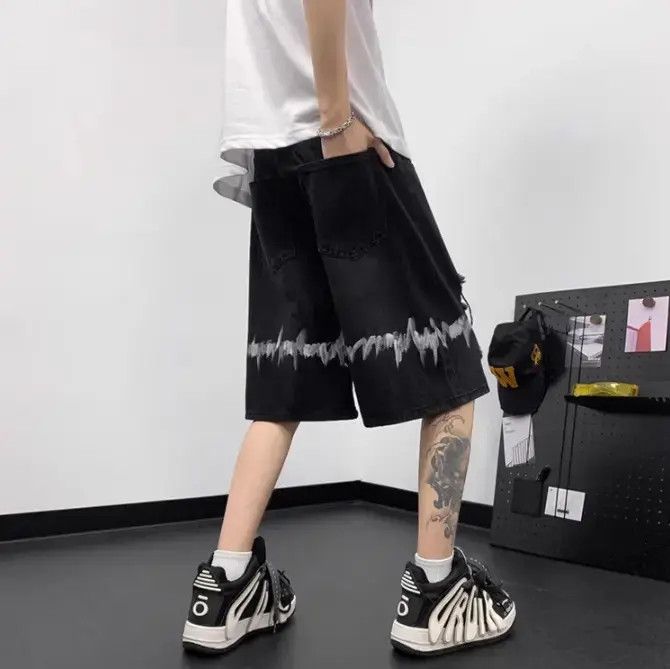 Japanese Brand × Jean Loose graffiti straight leg distressed denim shorts Size US 32 / EU 48 - 6 Thumbnail
