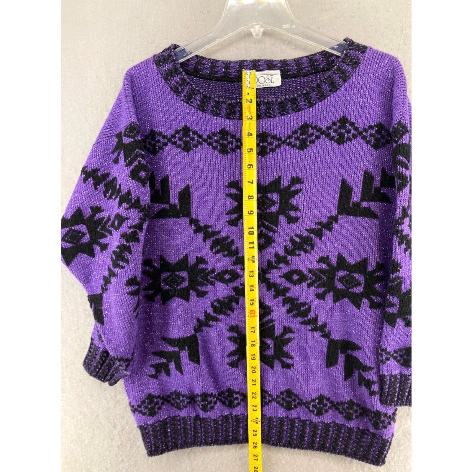 Vintage VINTAGE Rose Sweater Large Purple Geometric Knit Long Sleeve Boat Neck 80s 90s Womens Size L / US 10 / IT 46 - 3 Thumbnail