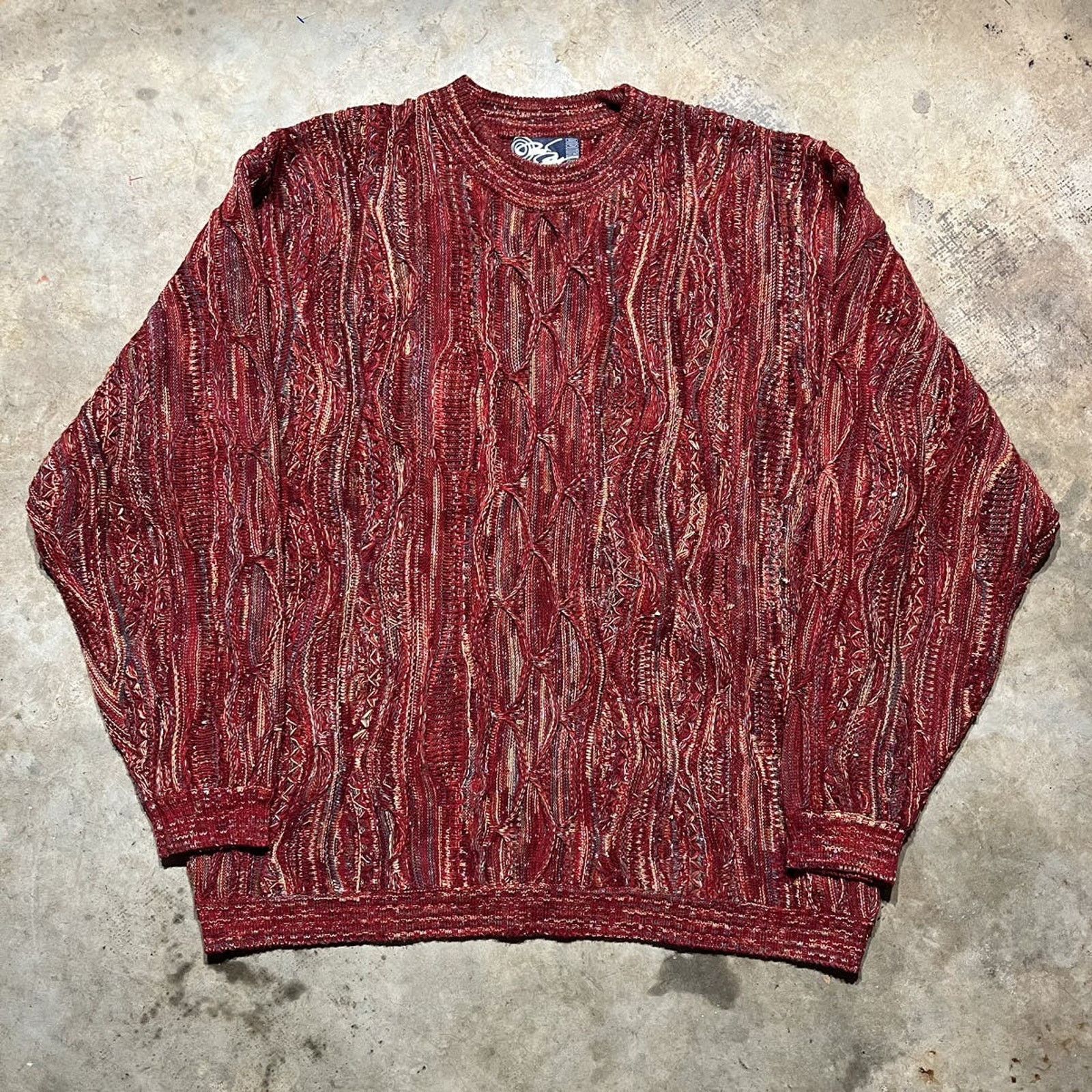 image of Vintage 2000S Raw Blue Red Coogi Like 3-D Knit Sweater, Men's (Size 2XL)