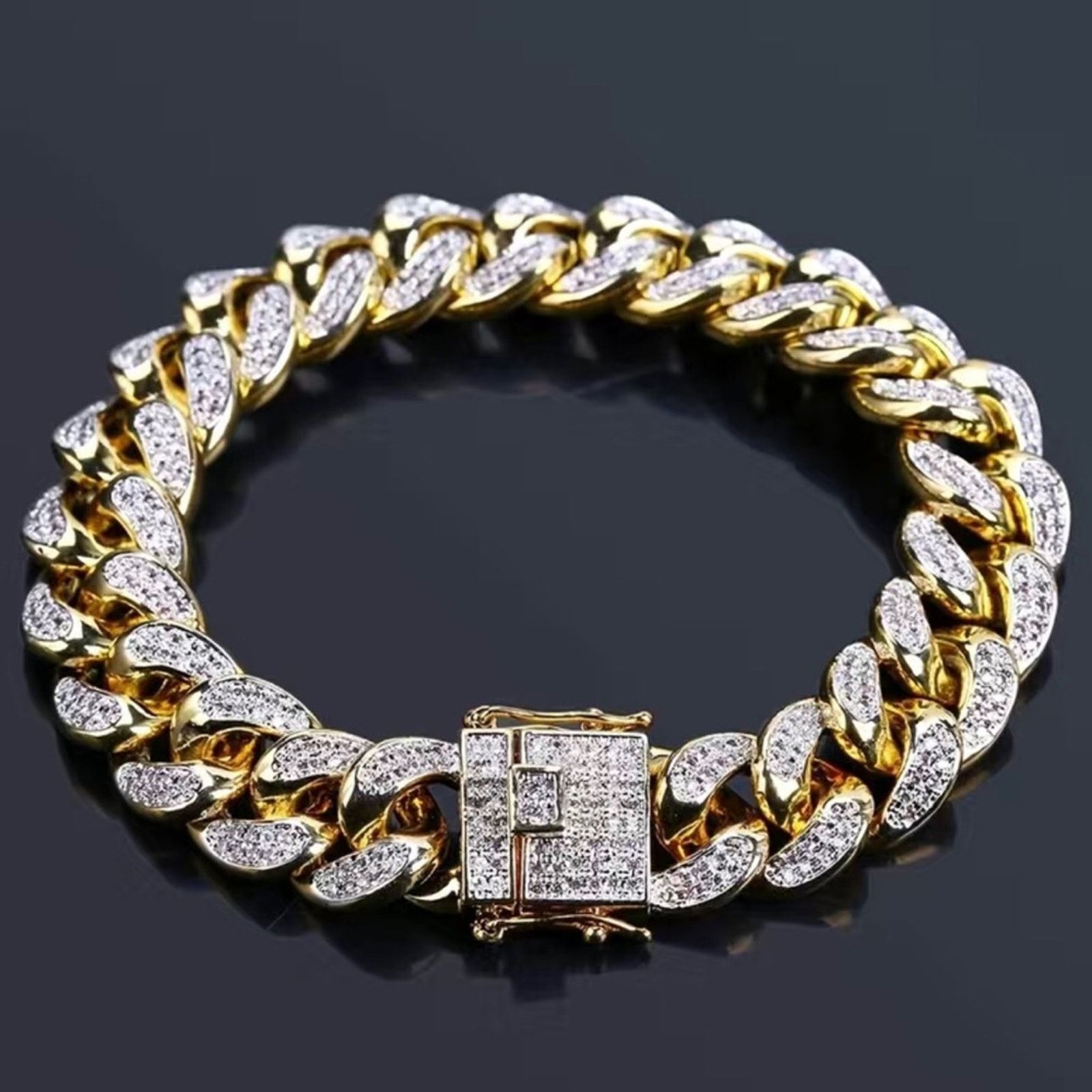 Jewelry Men’s and women’s gold plated Cuban chain link bracelet Size ONE SIZE - 1 Thumbnail