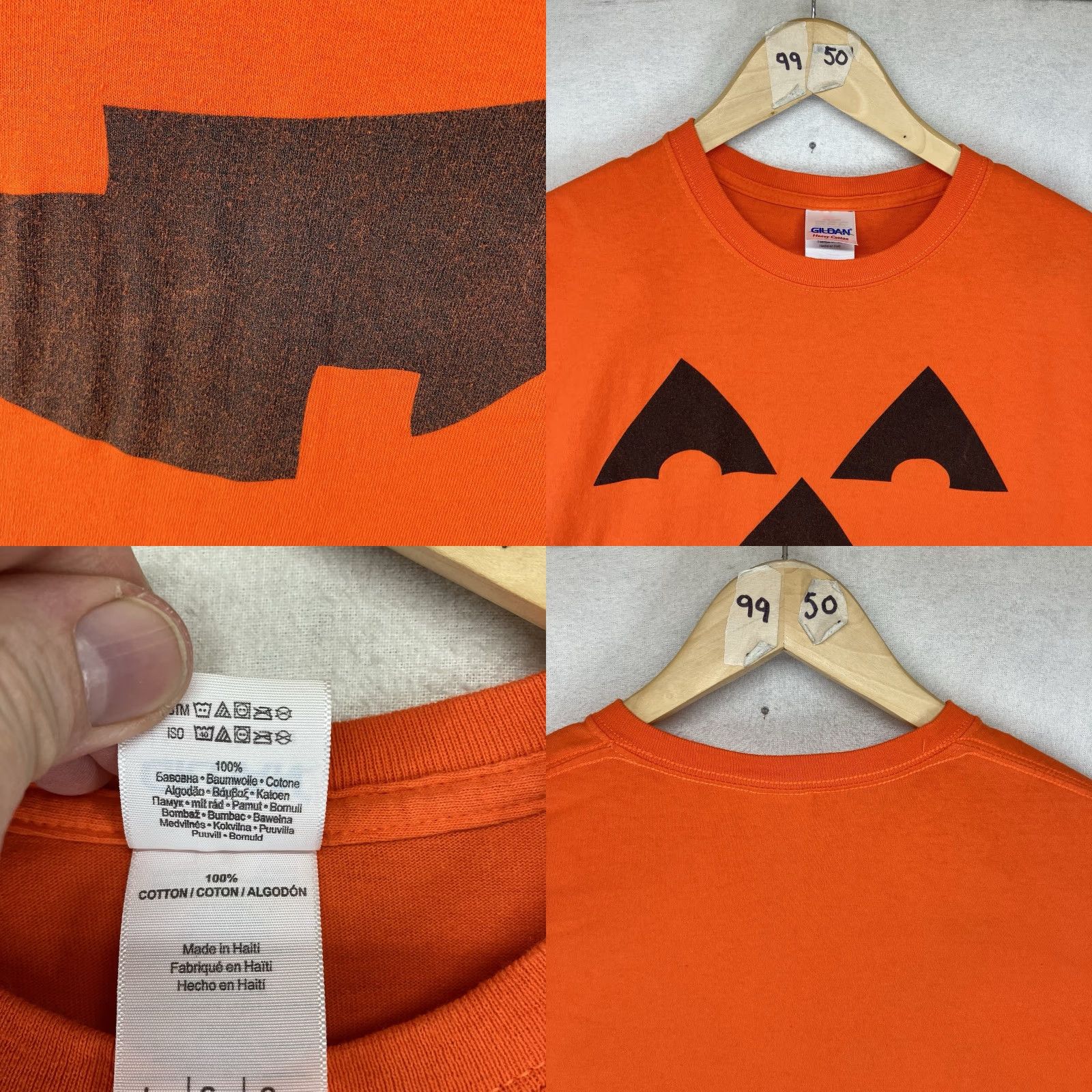 Gildan VINTAGE Gildan Halloween Pumpkin Shirt Mens Large Orange T-Shirt Crew Neck Short Sleeve Graphic Print 2000s Party Retro Jack O'Lantern Size US L / EU 52-54 / 3 - 8 Thumbnail