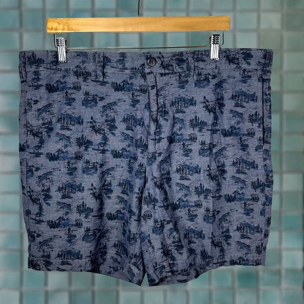 Eddie Bauer Eddie Bauer Mens Blue Fishing Scenic Print Cotton Shorts Size 38 Outdoors Fish Chino Casual Travel Mens Size US 38 / EU 54 - 1 Thumbnail