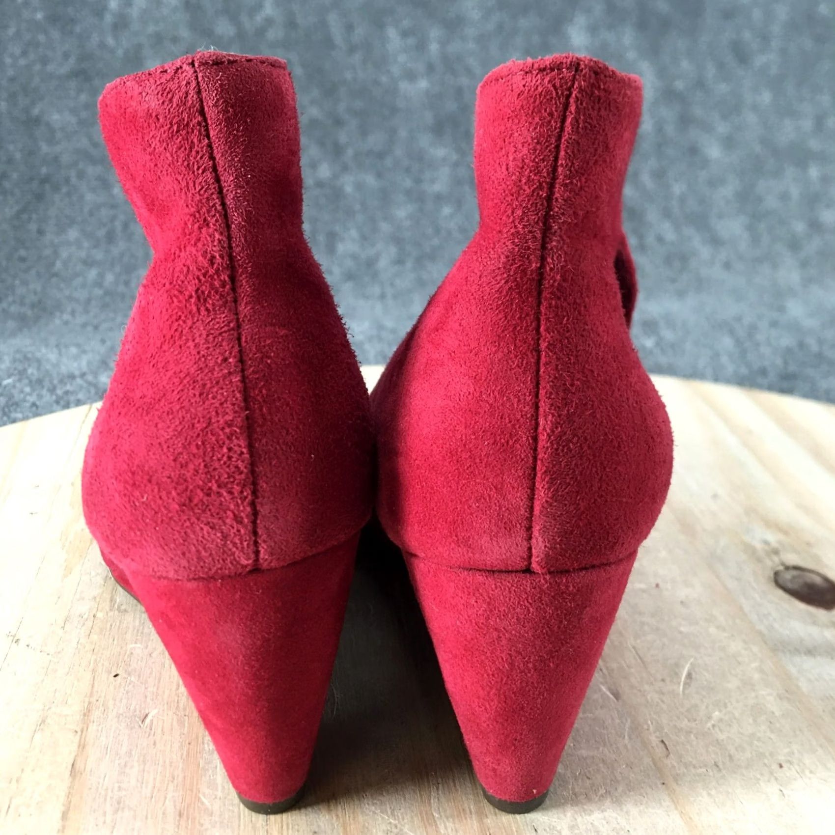Vintage Aerosoles Boots Womens 8 M Sound Wave Wedge Ankle Booties Red Leather Peep Toe Size US 8 / IT 38 - 6 Thumbnail