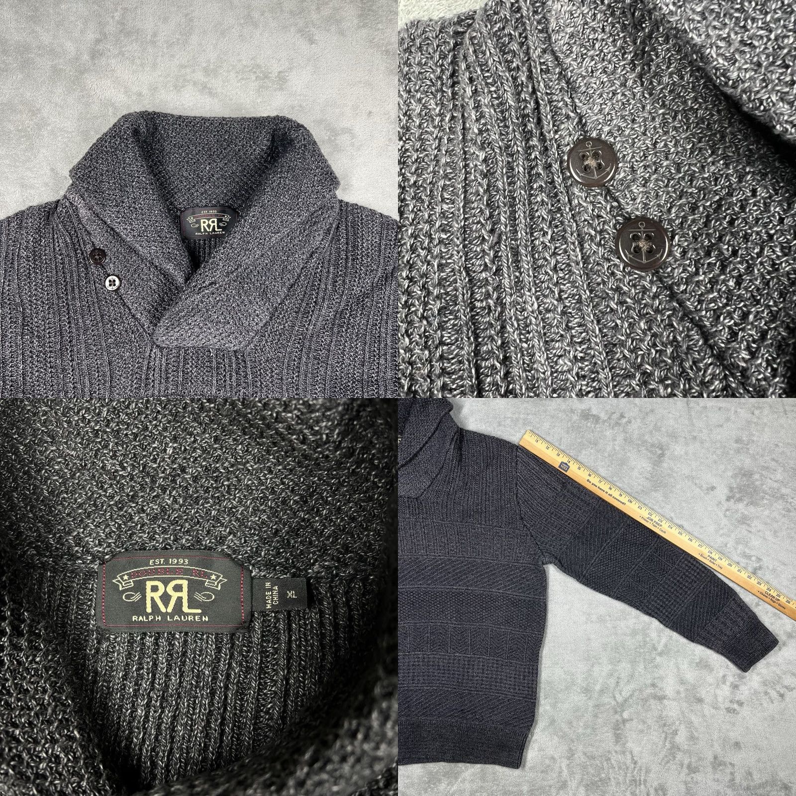 Vintage VINTAGE RRL Heavyweight Indigo-Charcoal Shawl Pullover Knit Sweater XL Cotton Size US XL / EU 56 / 4 - 8 Thumbnail