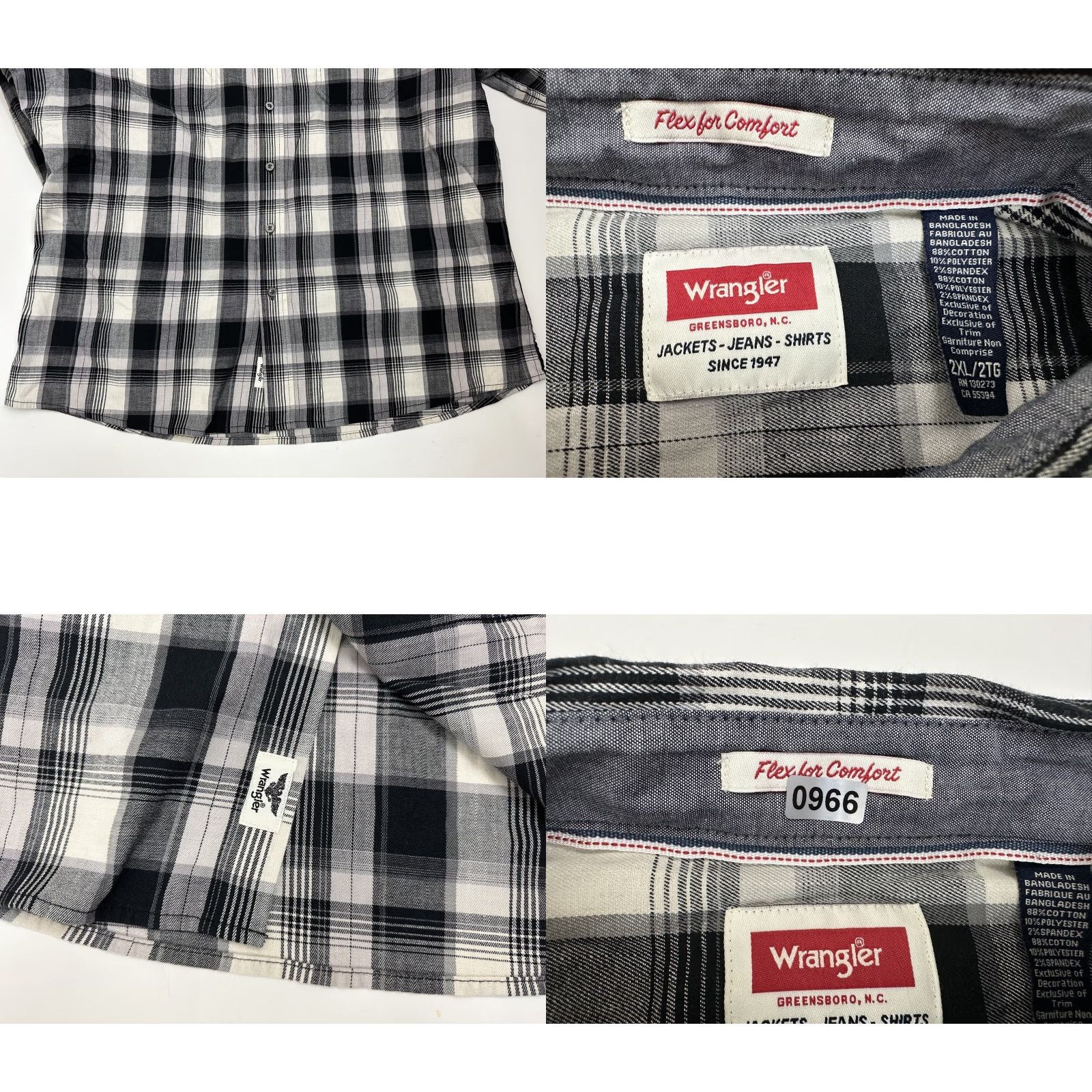 Wrangler Wrangler Flex For Comfort Shirt Men 2XL Black Plaid Casual Work Stretch Button-Up Long Sleeve Shirt Mens Size US XXL / EU 58 / 5 - 9 Thumbnail