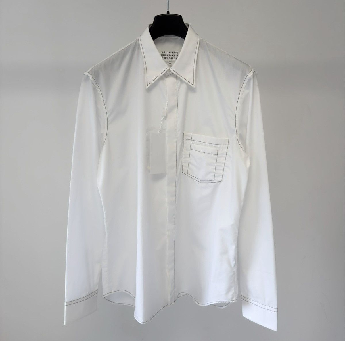 Maison Margiela S/S 18 White Cotton Contrast Stitch Shirt Size US L / EU 52-54 / 3 - 1 Thumbnail