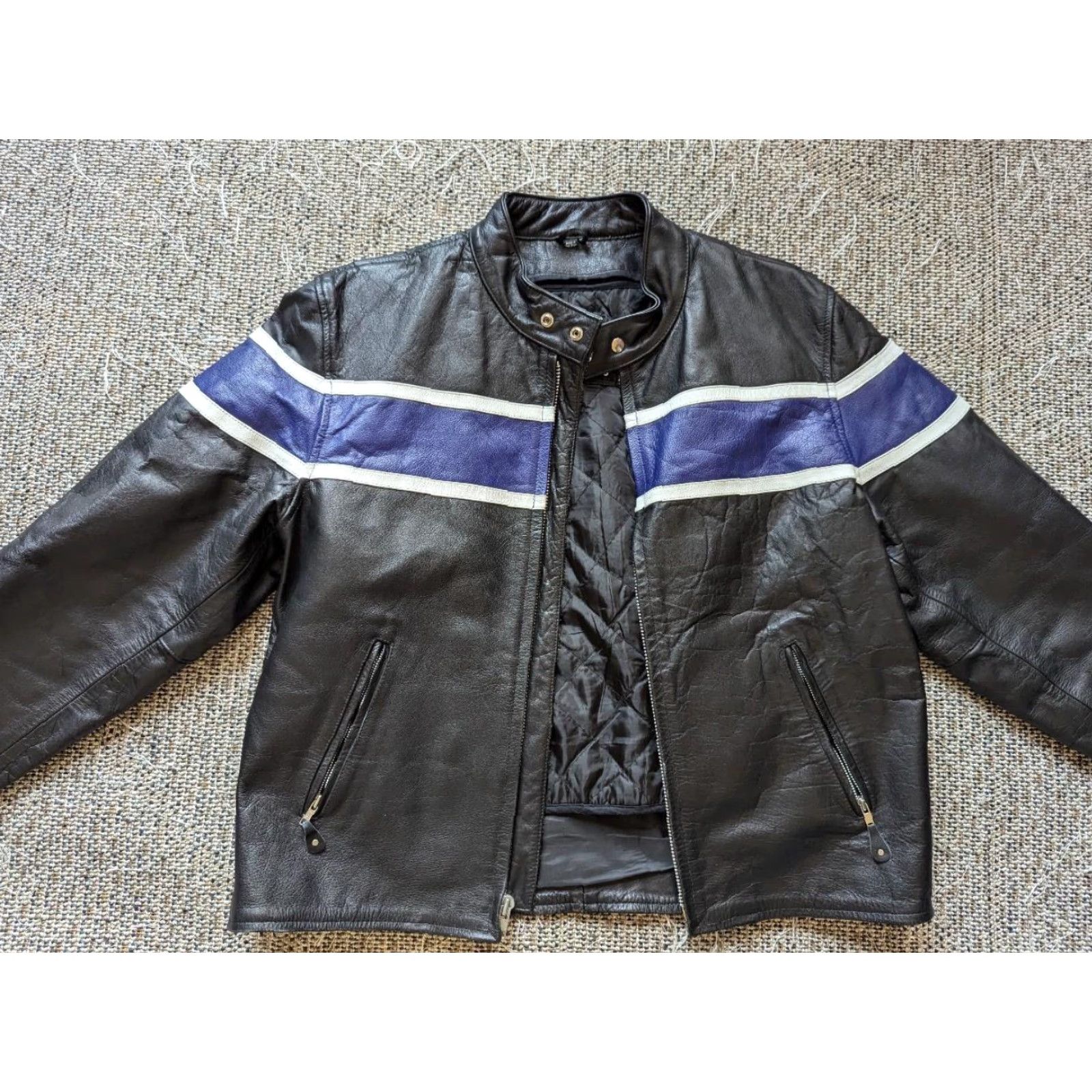 Vintage VINTAGE Harley Motorcycle Jacket 2XL Black Leather Cafe Racer Striped Cowhide Mens 50-52 1990s Size US XXL / EU 58 / 5 - 3 Thumbnail