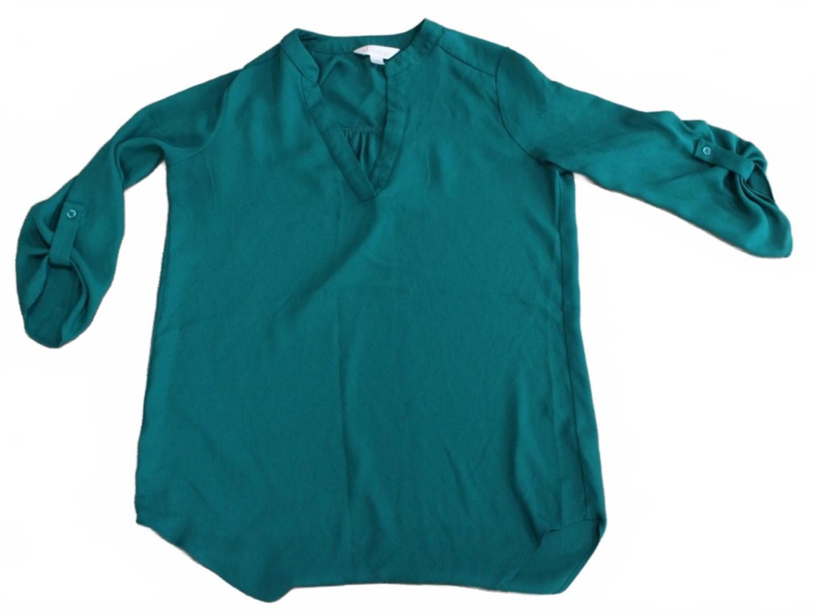 Decree Decree Teal Long Sleeve V-Neck Blouse w Buttoned Sleeve XS Size XS / US 0-2 / IT 36-38 - 1 Thumbnail