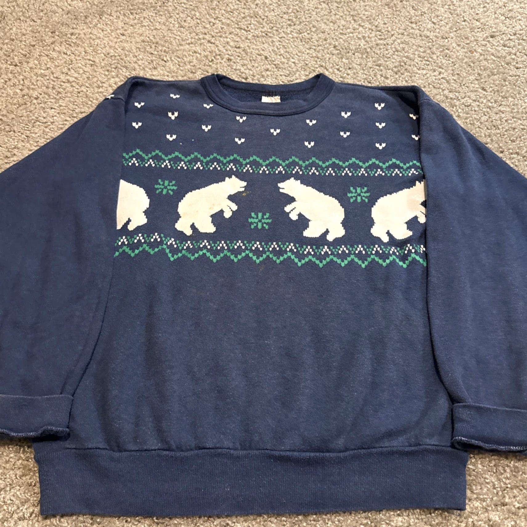 Tultex VINTAGE 80s Christmas Polar Bear Navy Tultex Crewneck Sweatshirt Large Unisex Adults M Blue Pullover Sweatshirt Size US M / EU 48-50 / 2 - 2 Thumbnail